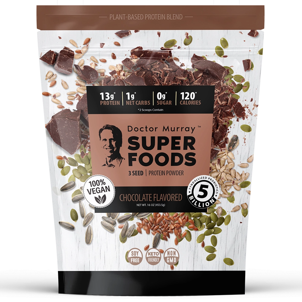 Dr. Murray's Super Foods 3 Seed Protein Powder Chocolate - 16 oz package front view