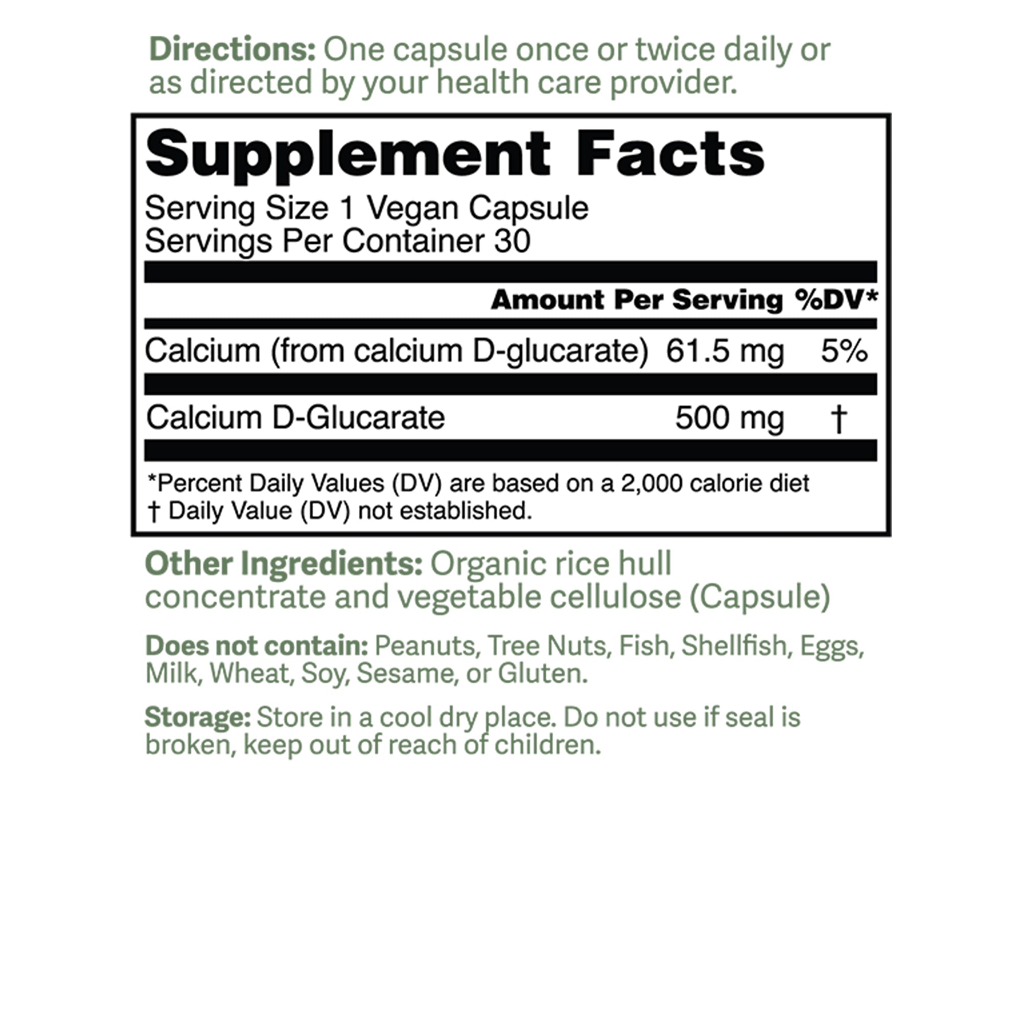 Doctor Murray's Ultra Clean Calcium D-Glucarate 30 Veg Capsules 500mg Supplement Facts Panel