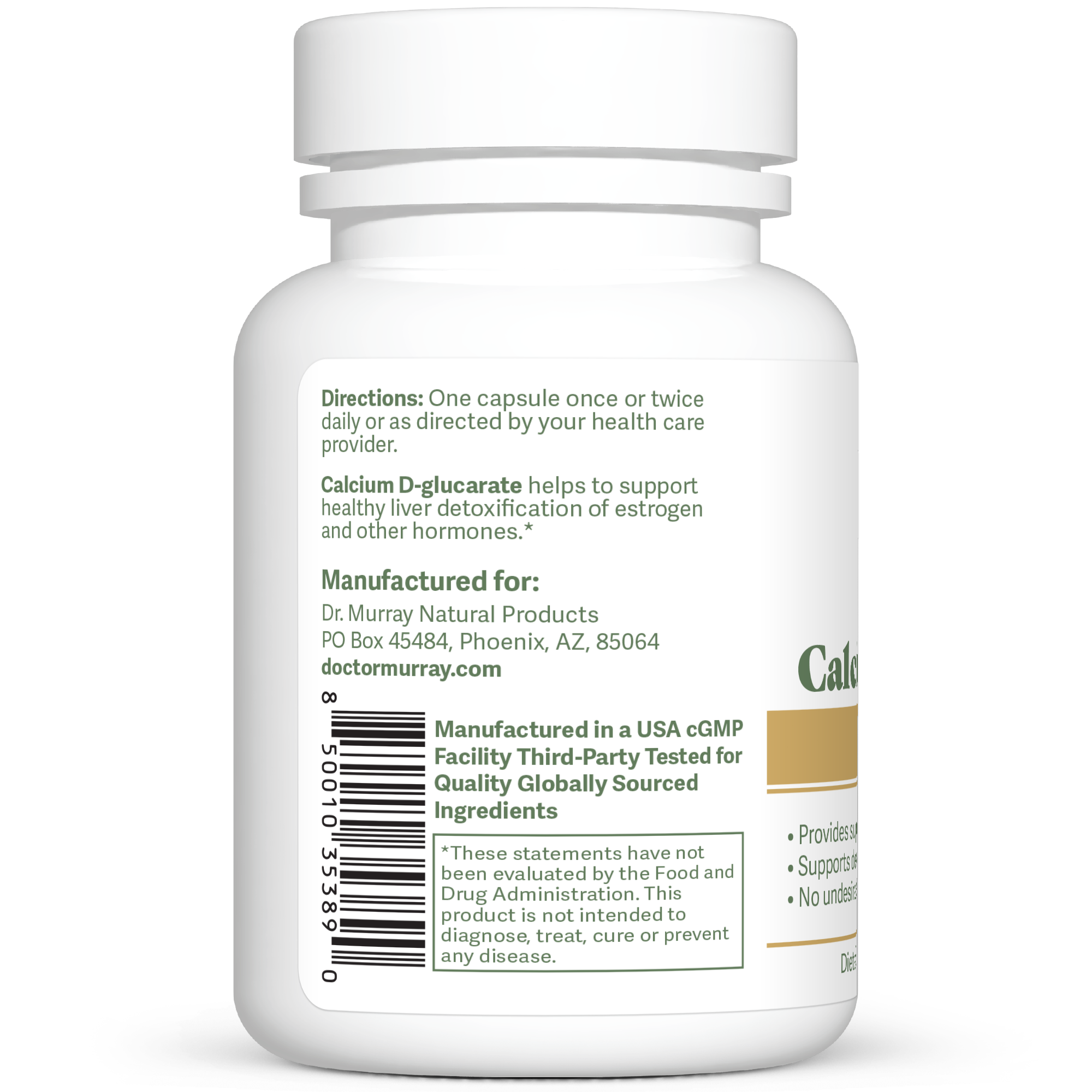Dr. Murray’s Ultra Clean Calcium D-Glucarate - 30 Vegan Capsules count bottle left-side view with directions label visible