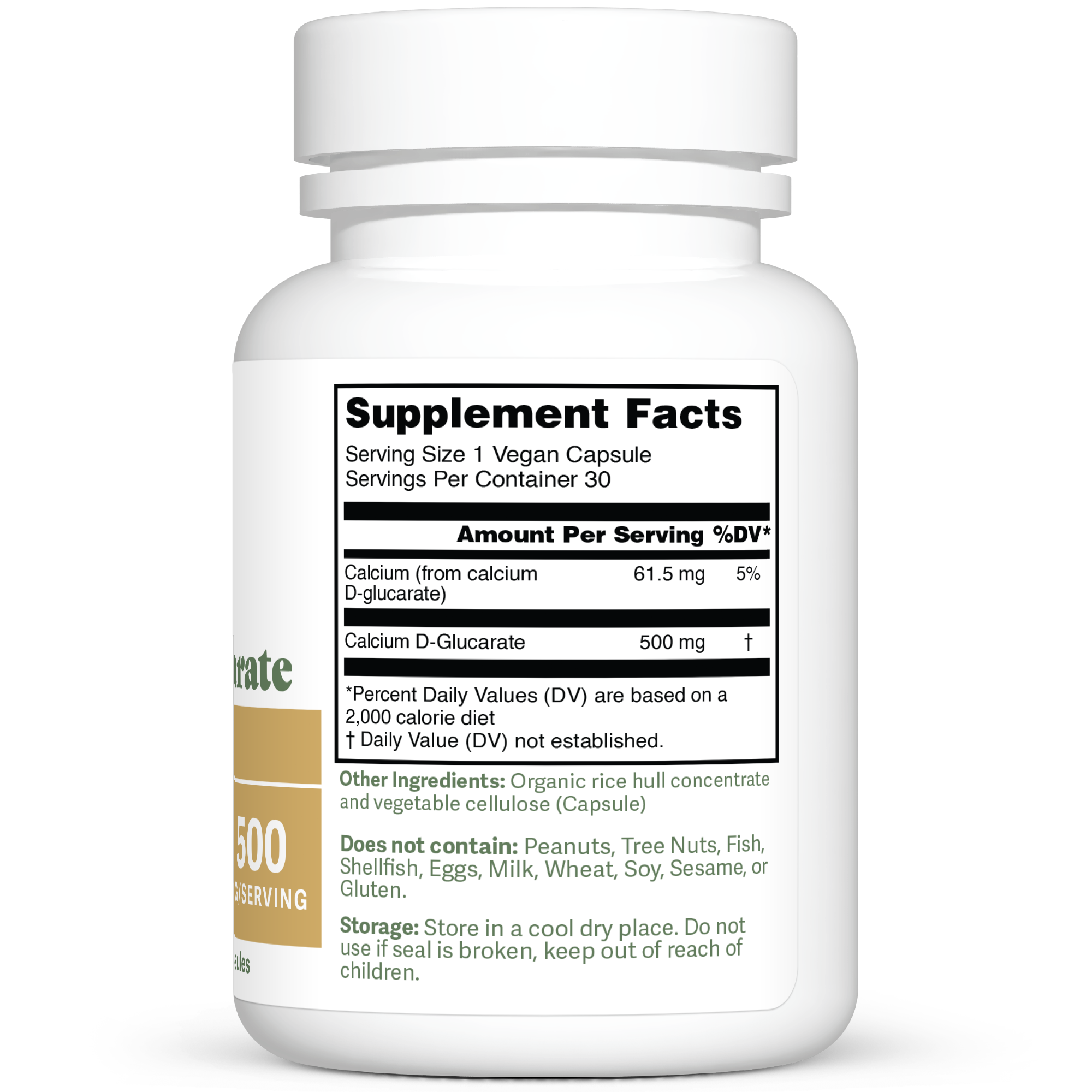 Dr. Murray’s Ultra Clean Calcium D-Glucarate - 30 Vegan Capsules count bottle right-side view with supplement facts label visible
