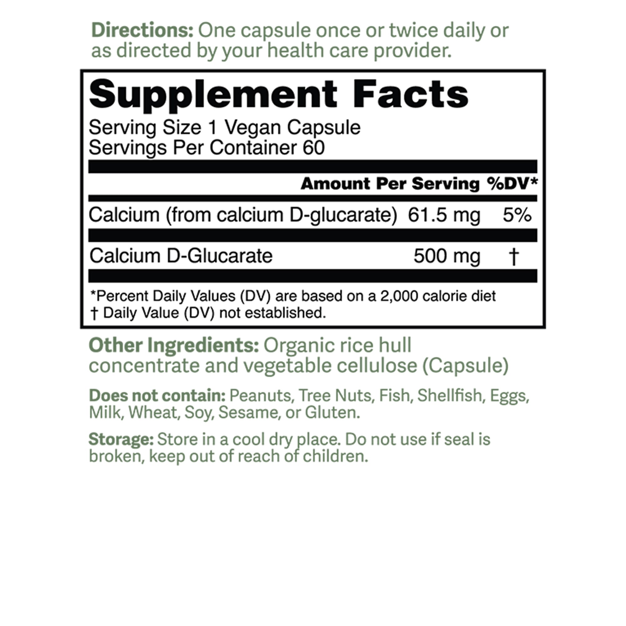 Doctor Murray's Ultra Clean Calcium D-Glucarate 60 Veg Capsules 500mg Supplement Facts Panel
