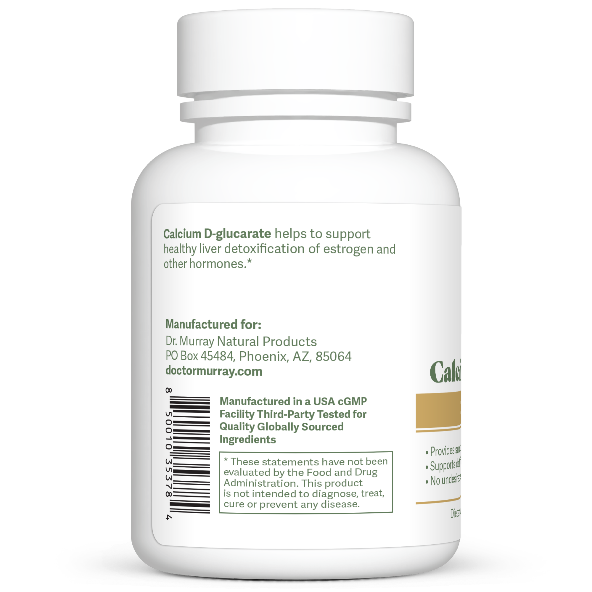 Dr. Murray’s Ultra Clean Calcium D-Glucarate - 60 Vegan Capsules count bottle left-side view with directions label visible