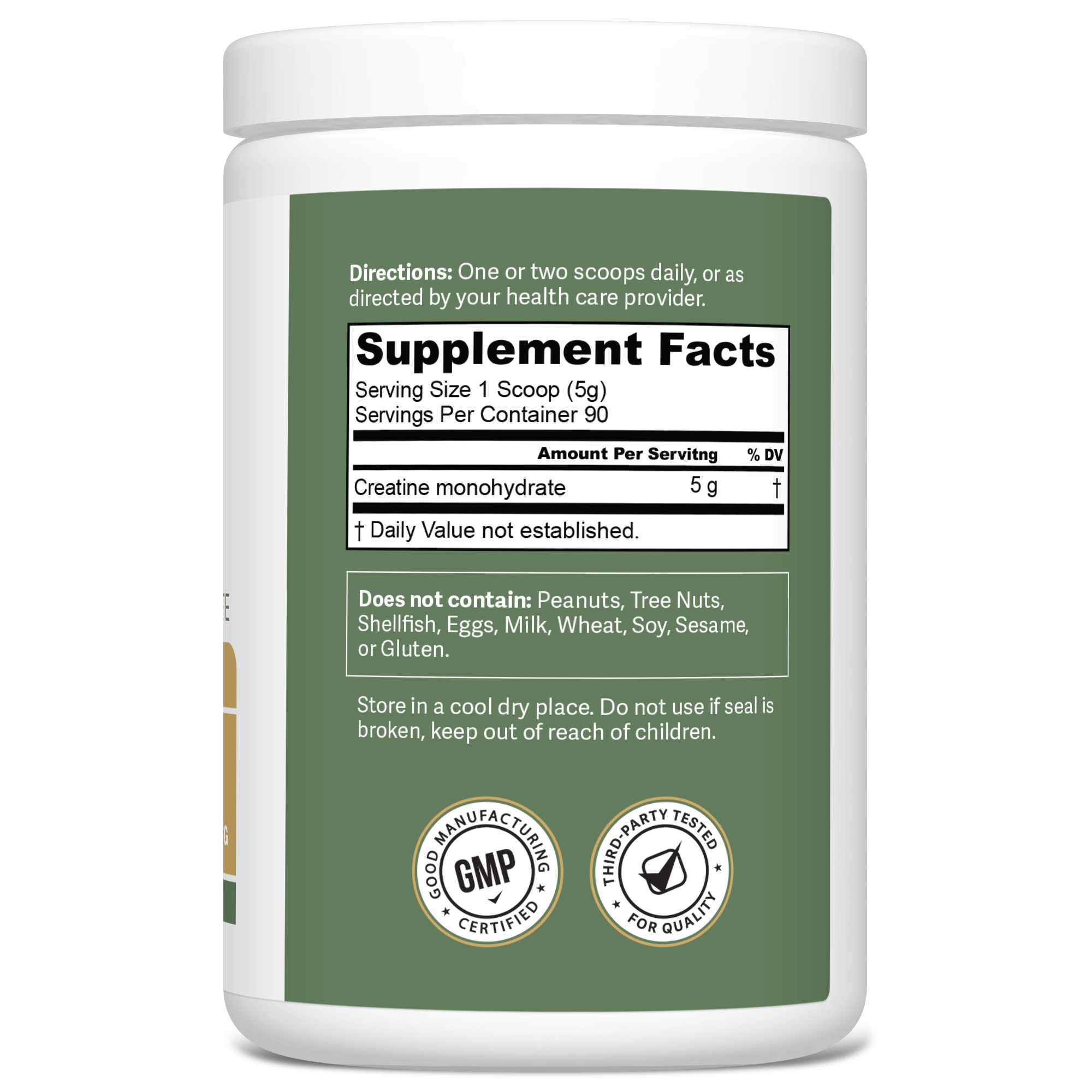 Dr. Murray's Creatine Powder, Unflavored, right side of bottle, supplement facts