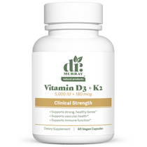 Dr. Murray’s Vitamin K2 D3 Clinical Strength 5,000 IU plus 180 mcg - 60 Vegan Capsules count bottle front view