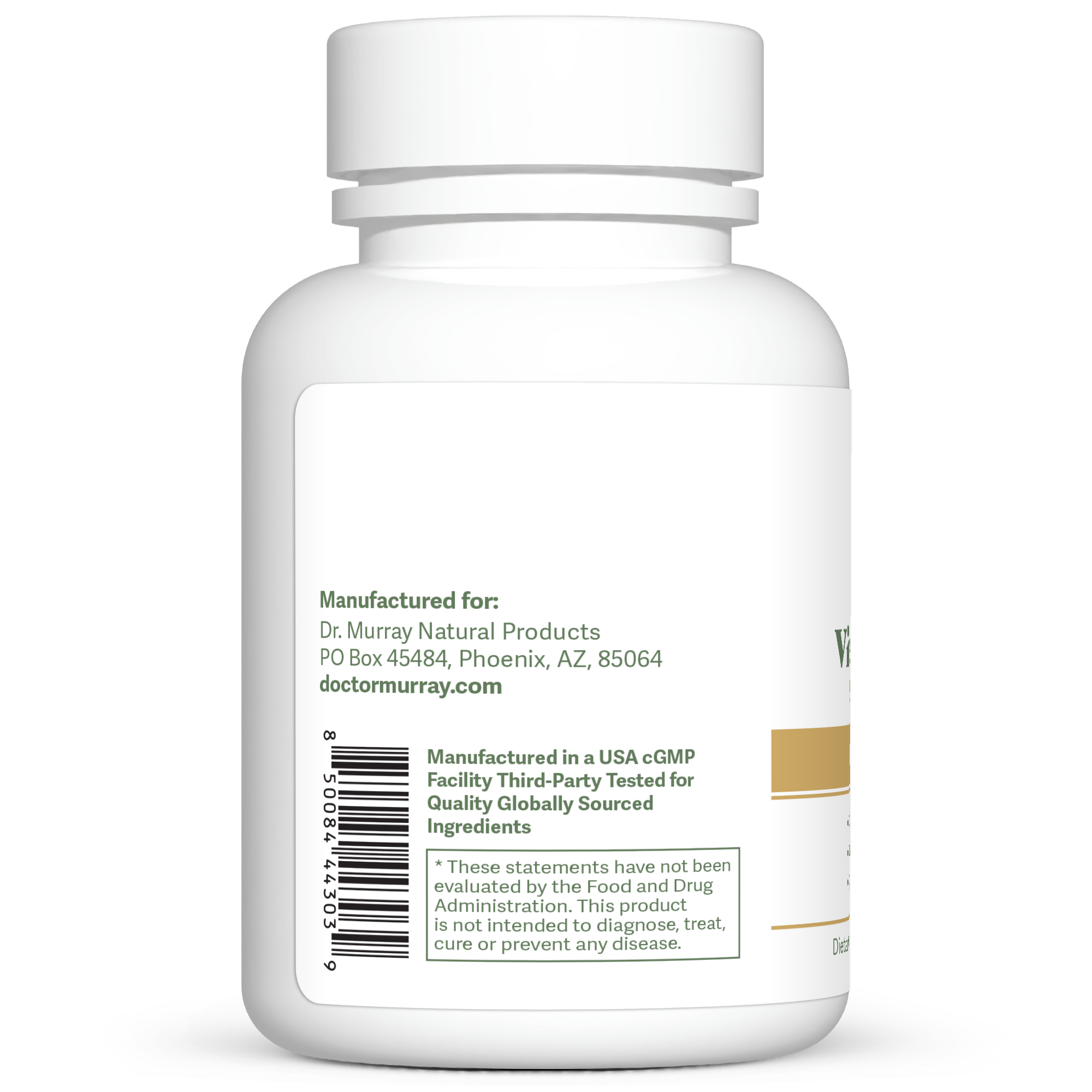 Dr. Murray’s Vitamin K2 D3 Clinical Strength 5,000 IU plus 180 mcg - 60 Vegan Capsules count bottle left-side view with FDA statement visible