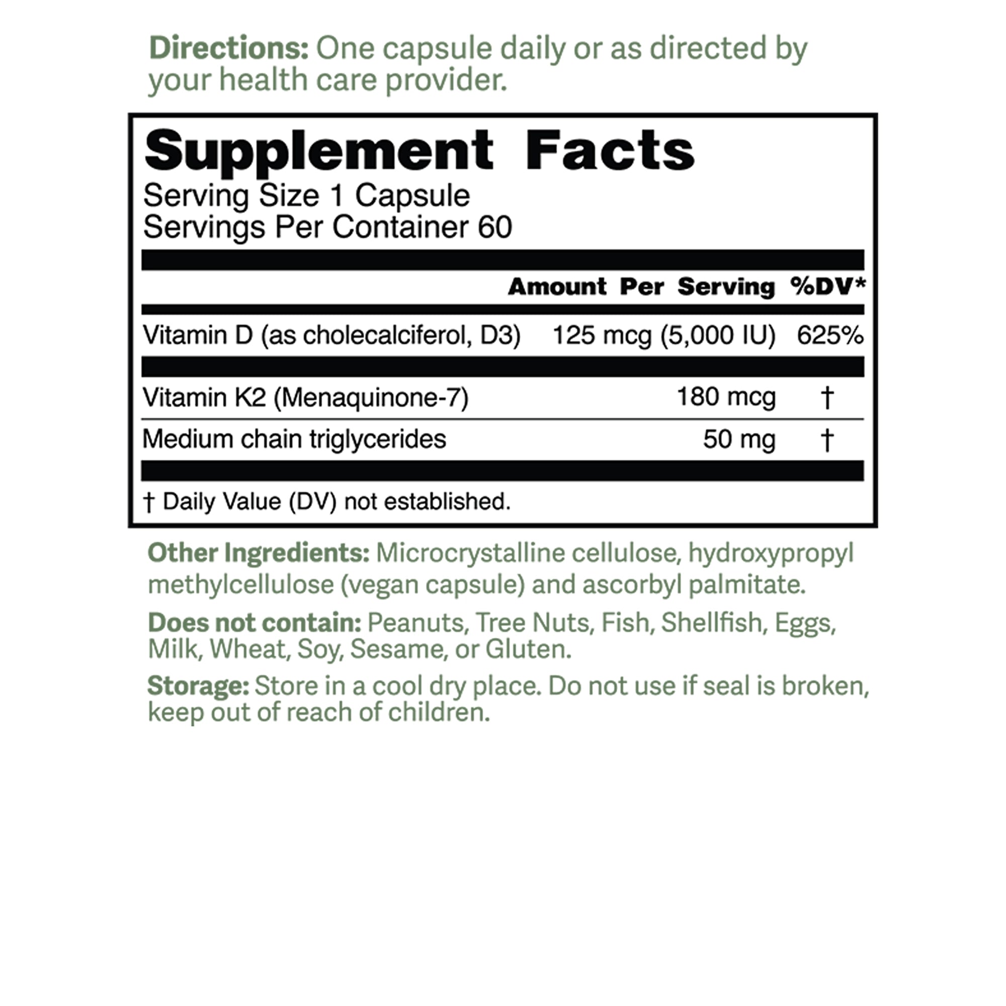 Dr. Murray’s Vitamin D3+K2 — 60 Vegan Capsules, Supplement Facts Panel