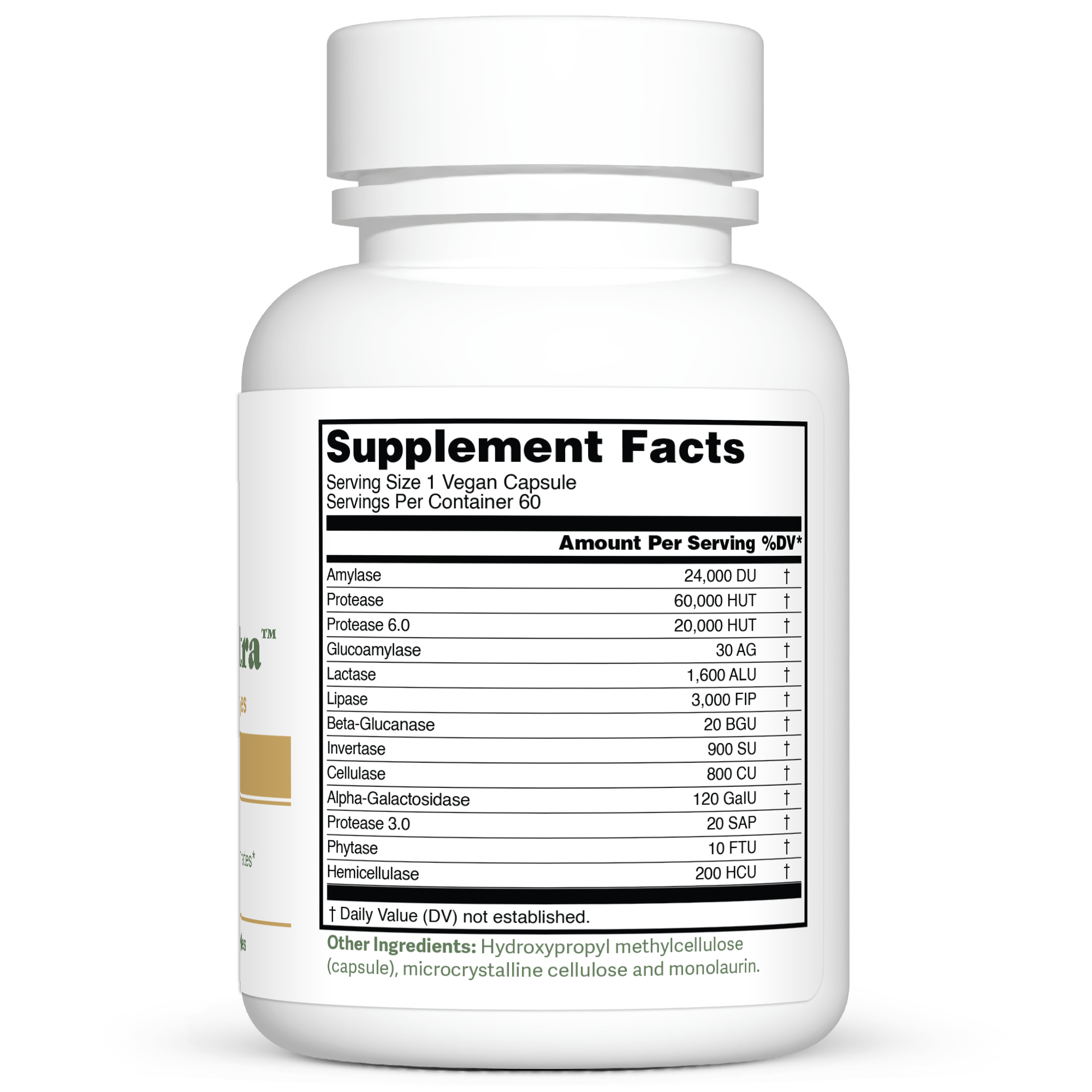Dr. Murray's TotalDigest Ultra High Potency Digestive Enzymes - 60 Vegan Capsules count bottle right-side view with supplement facts label visible