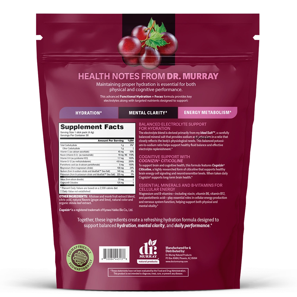 Back view of a dark magenta stand-up pouch of Dr. Murray Health Notes from Dr.