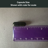Dr. Murray's K2 D3, A and E Capsule size shown with a ruler for scale on a gray background