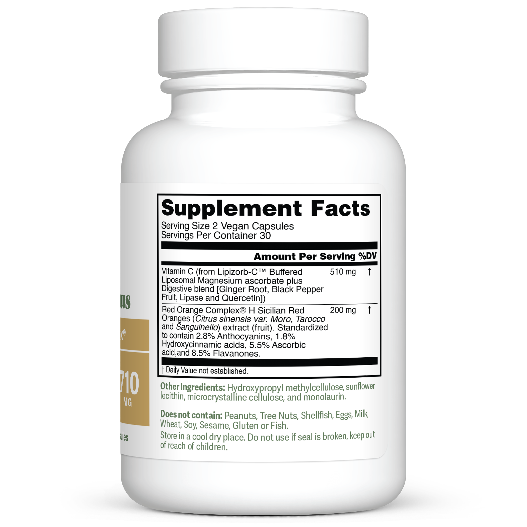 Dr. Murray's Lipizorb C Plus With Red Orange Complex — 60 Vegan Capsules count bottle right-side view with supplement facts label visible