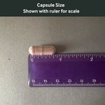 Dr. Murray's Lipizorb C Plus With Red Orange Complex — 60 Vegan capsule size shown with a ruler for scale on a gray background
