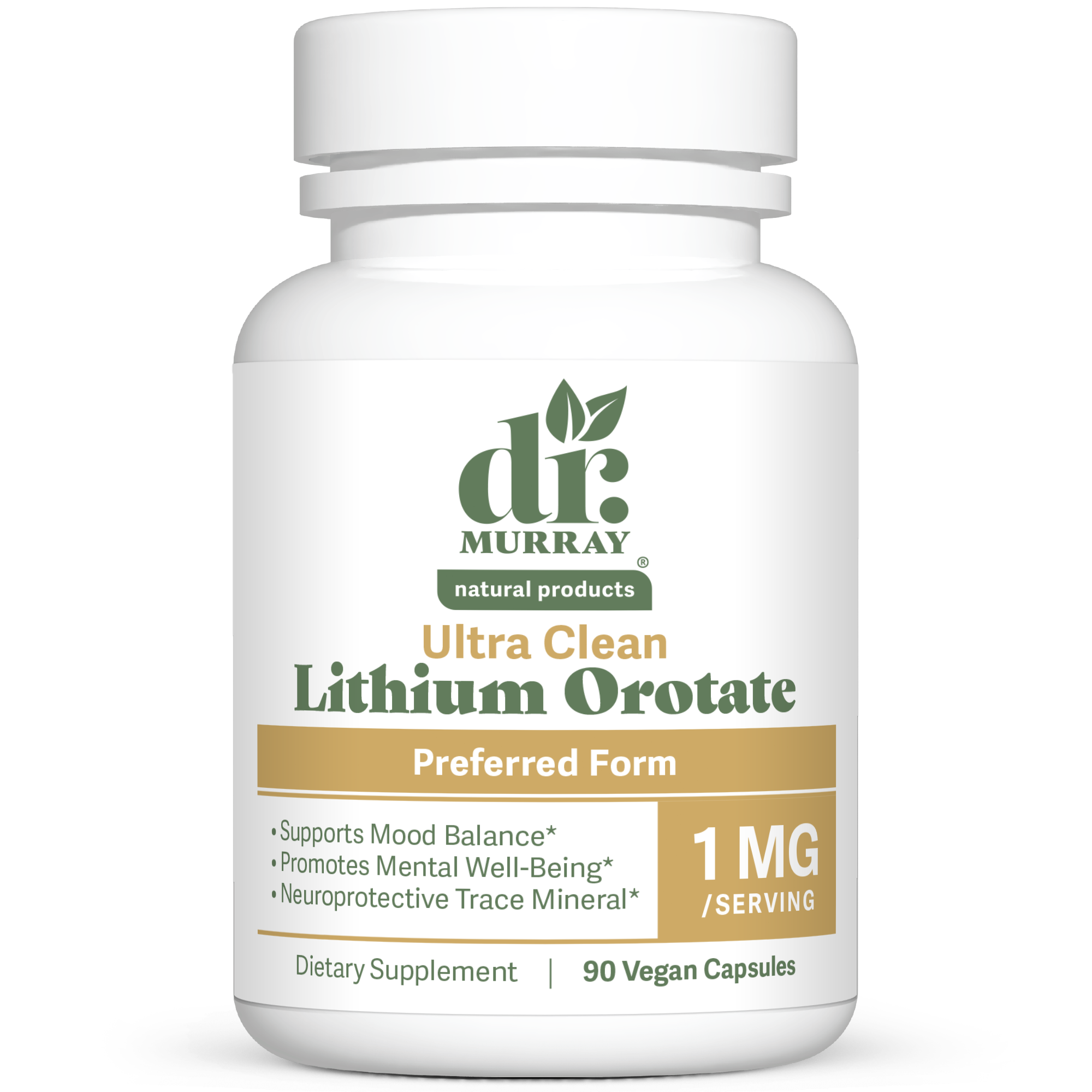 Dr. Murray's Ultra Clean Lithium Orotate 1 mg - 90 Vegan Capsules count bottle front view