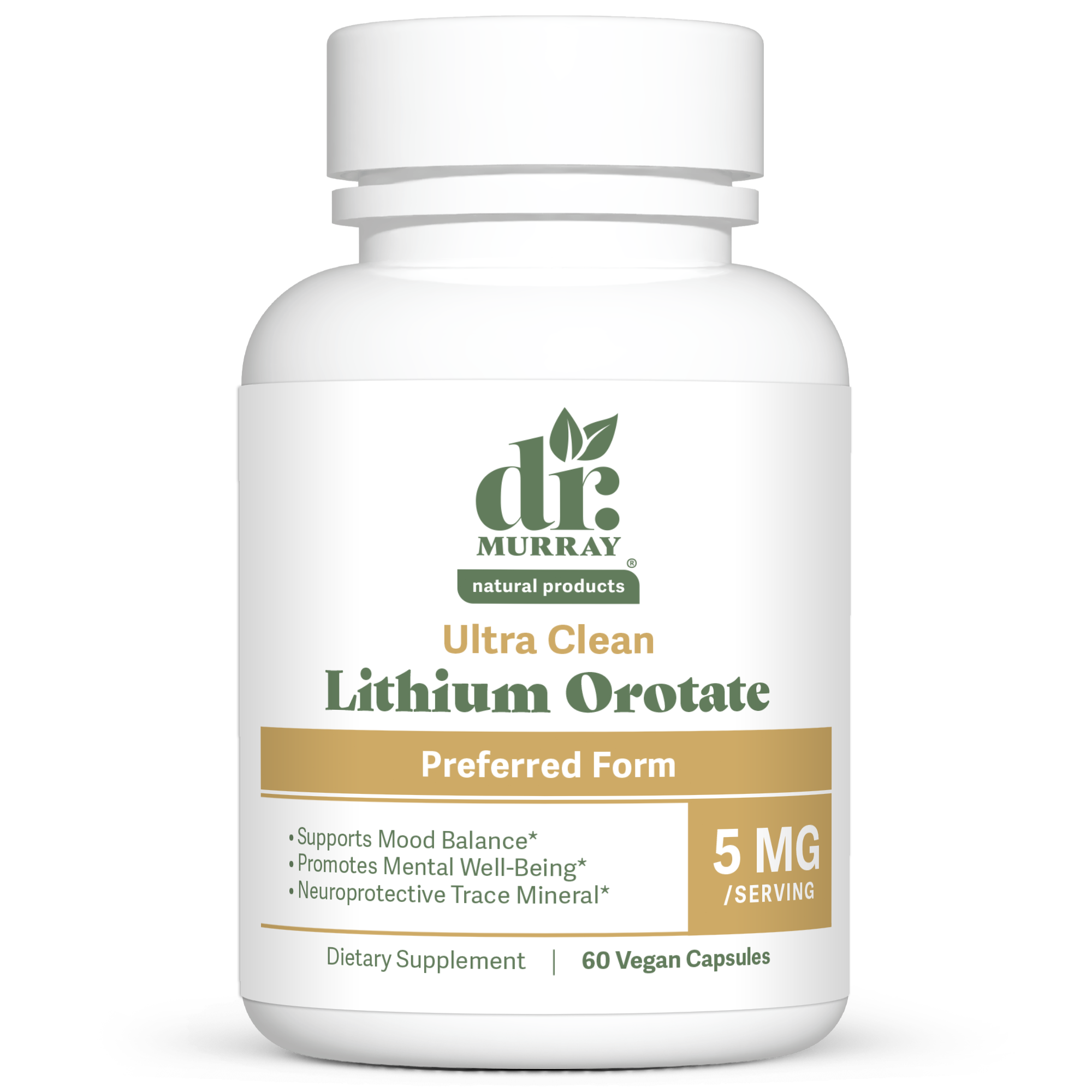 Dr. Murray's Ultra Clean Lithium Orotate - 60 Vegan Capsules count bottle front view
