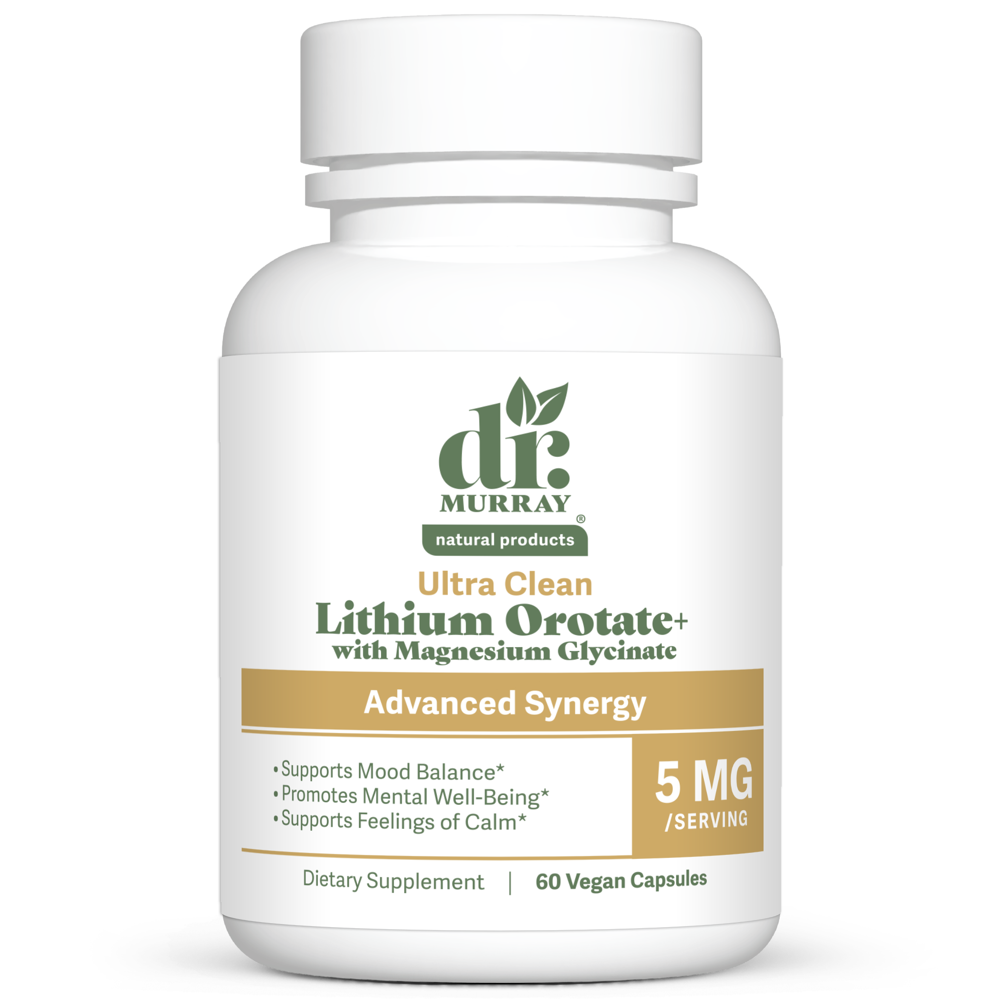 Dr. Murray's Ultra Clean Lithium Orotate and Magnesium Glycinate - 60 Vegan Capsules count bottle front view
