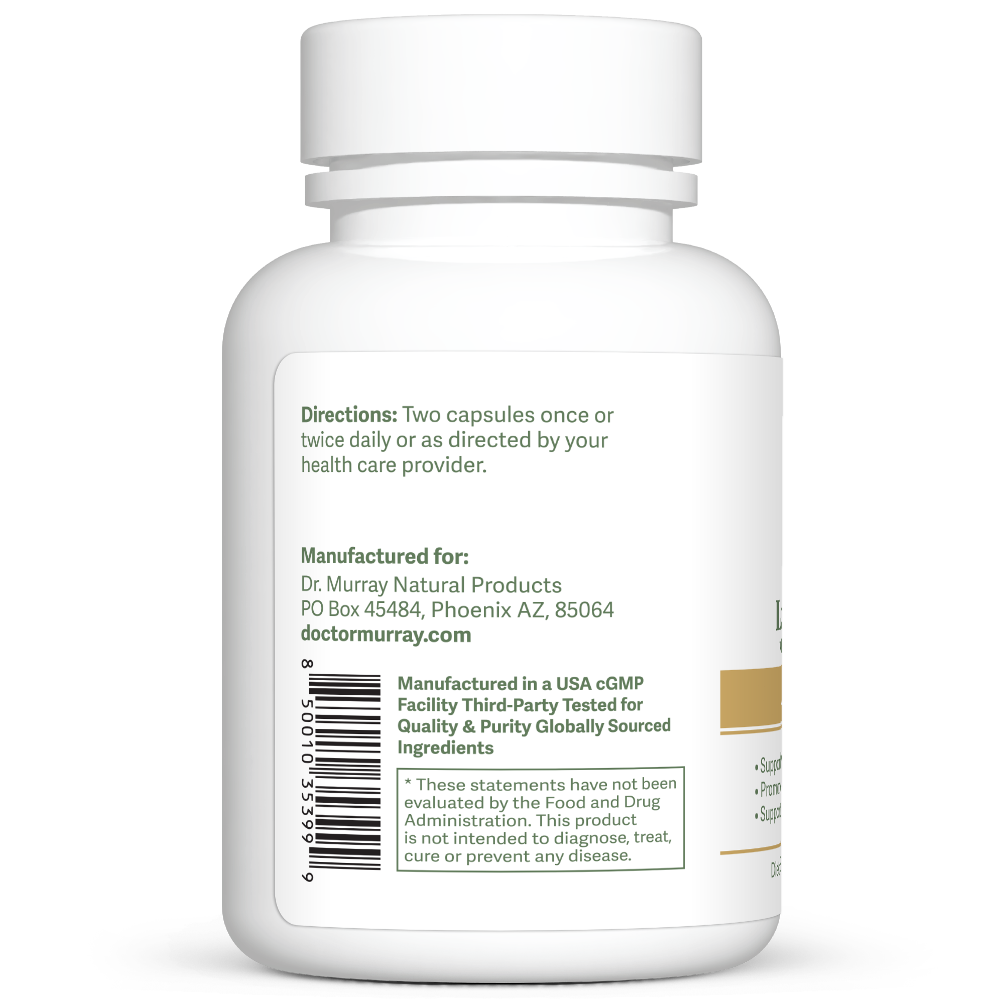 Dr. Murray's Ultra Clean Lithium Orotate and Magnesium Glycinate - 60 Vegan Capsules count bottle left-side view with directions label visible