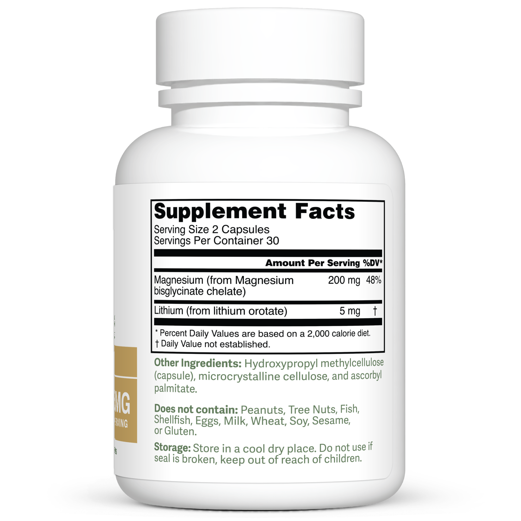 Dr. Murray's Ultra Clean Lithium Orotate and Magnesium Glycinate - 60 Vegan Capsules count bottle right-side view with supplement facts label visible