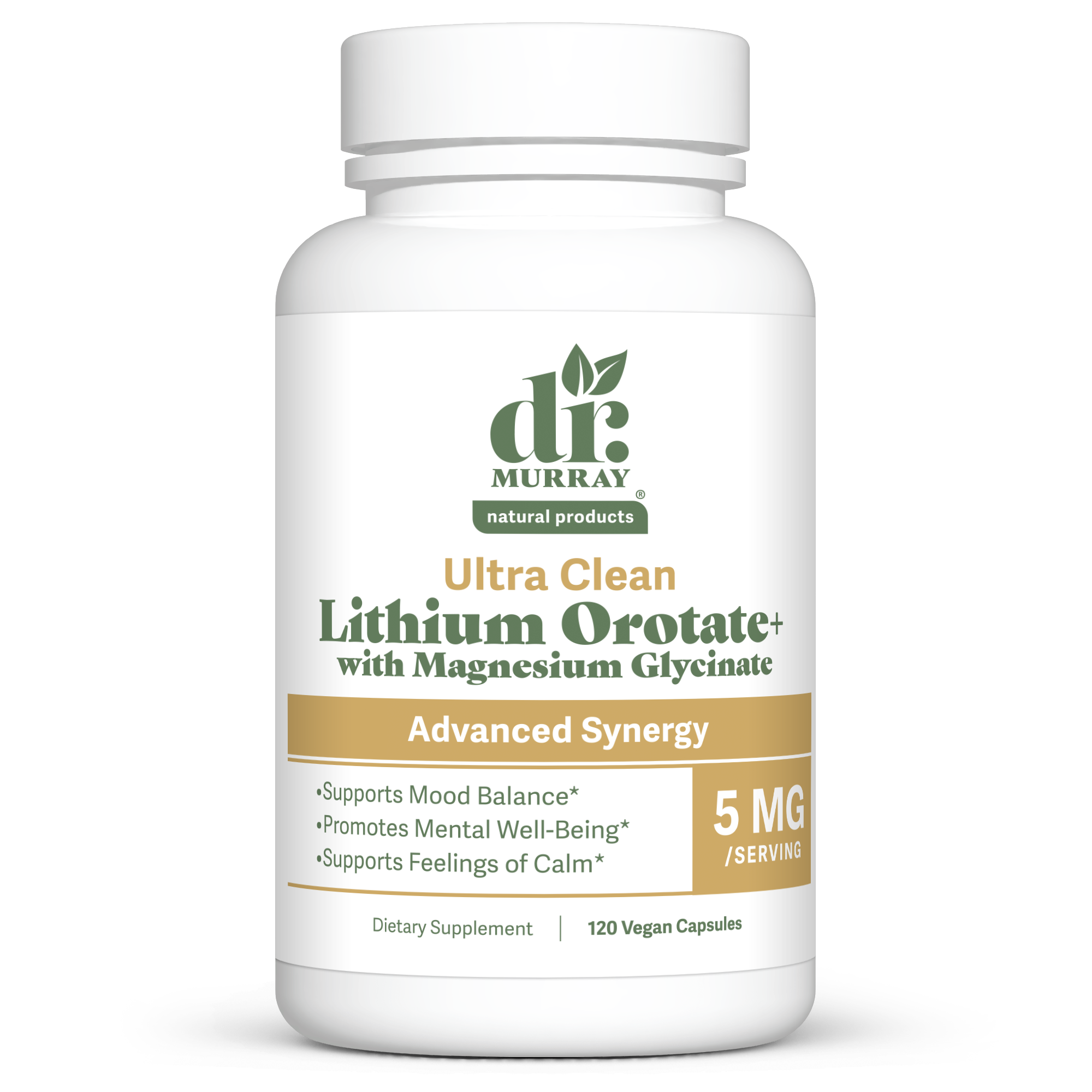 Dr. Murray's Ultra Clean Lithium Orotate and Magnesium Glycinate - 120 Vegan Capsules count bottle front view