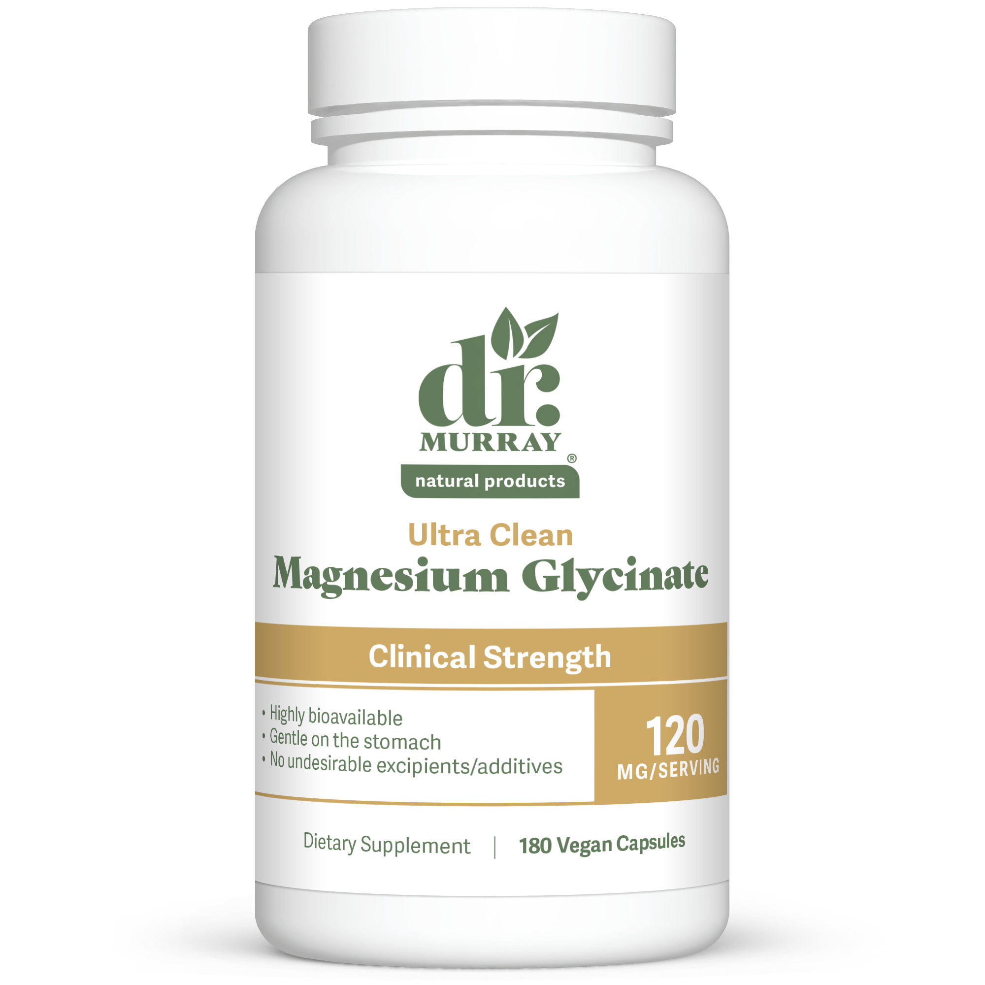 Dr. Murray's Ultra Clean Magnesium Glycinate 120 mg - 180 Vegan Capsules count bottle front view