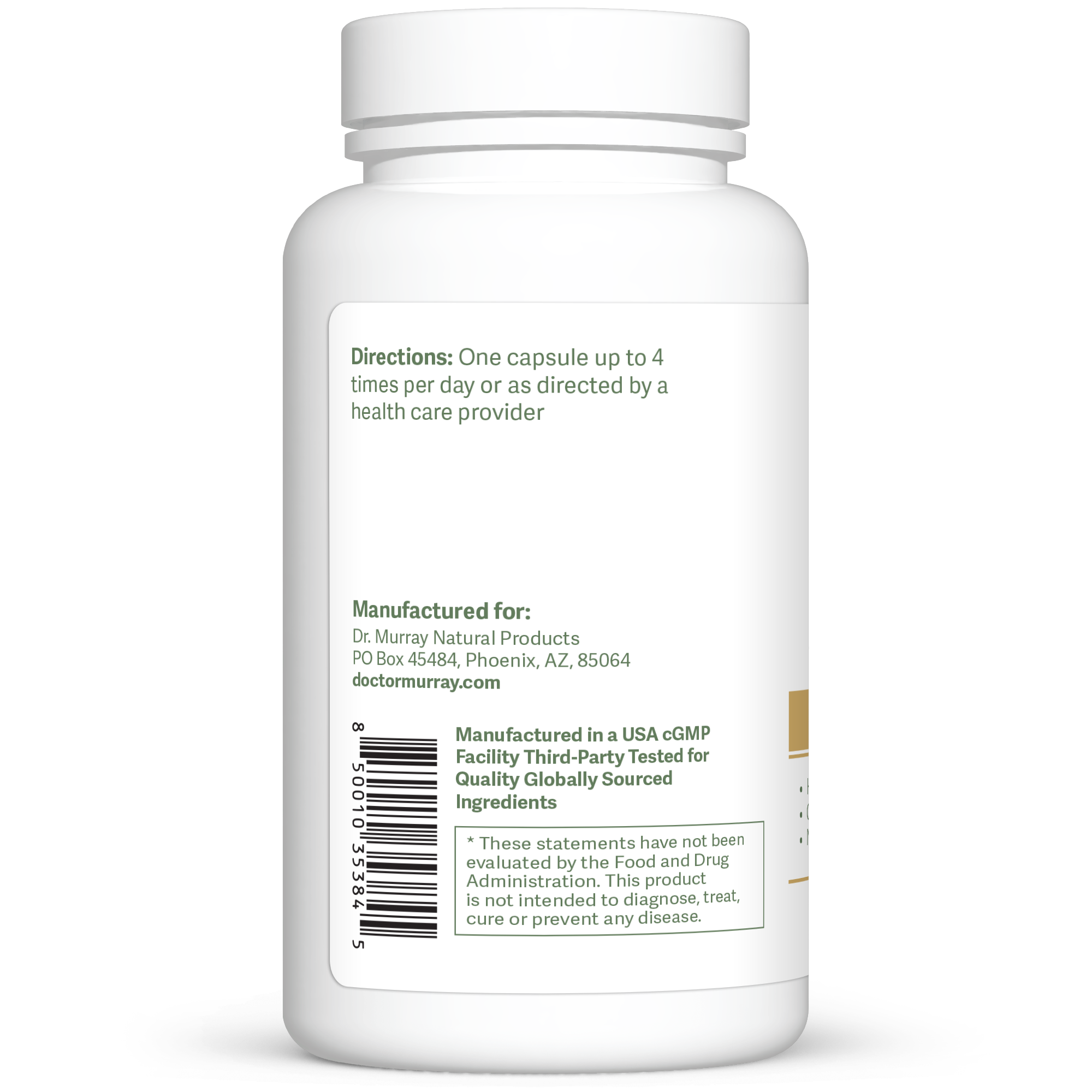 Dr. Murray's Ultra Clean Magnesium Glycinate 120 mg - 180 Vegan Capsules count bottle left-side view with directions label visible
