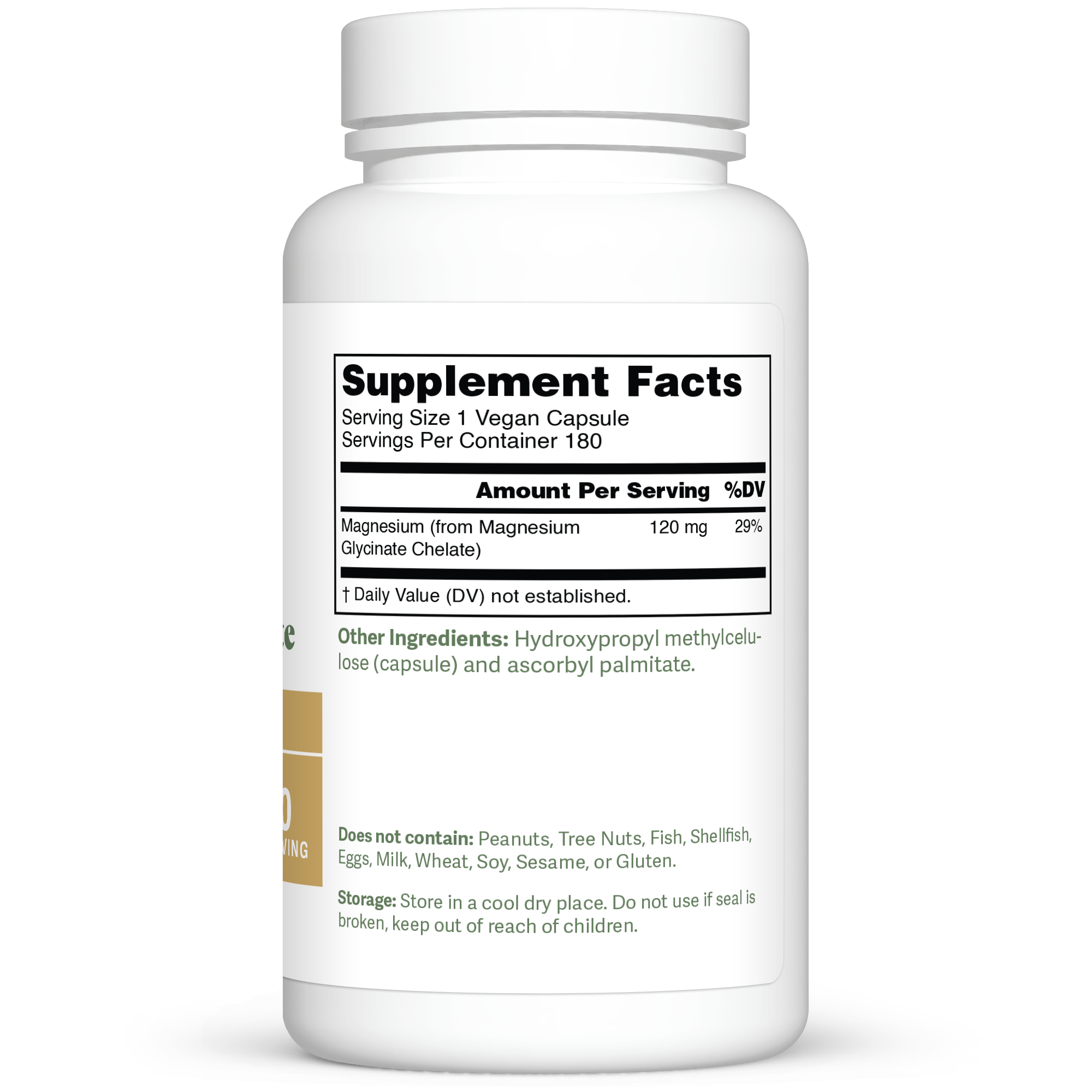 Dr. Murray's Ultra Clean Magnesium Glycinate 120 mg - 180 Vegan Capsules count bottle right-side view with supplement facts label visible