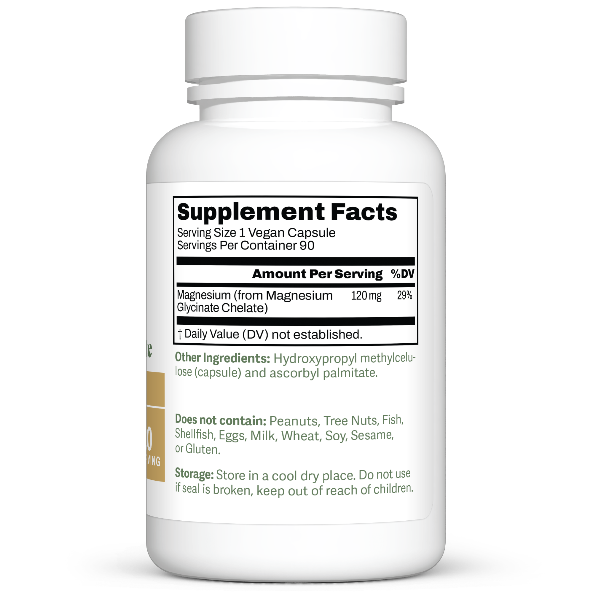 Dr. Murray's Ultra Clean Magnesium Glycinate 120 mg - 90 Vegan Capsules count bottle right-side view with supplement facts label visible