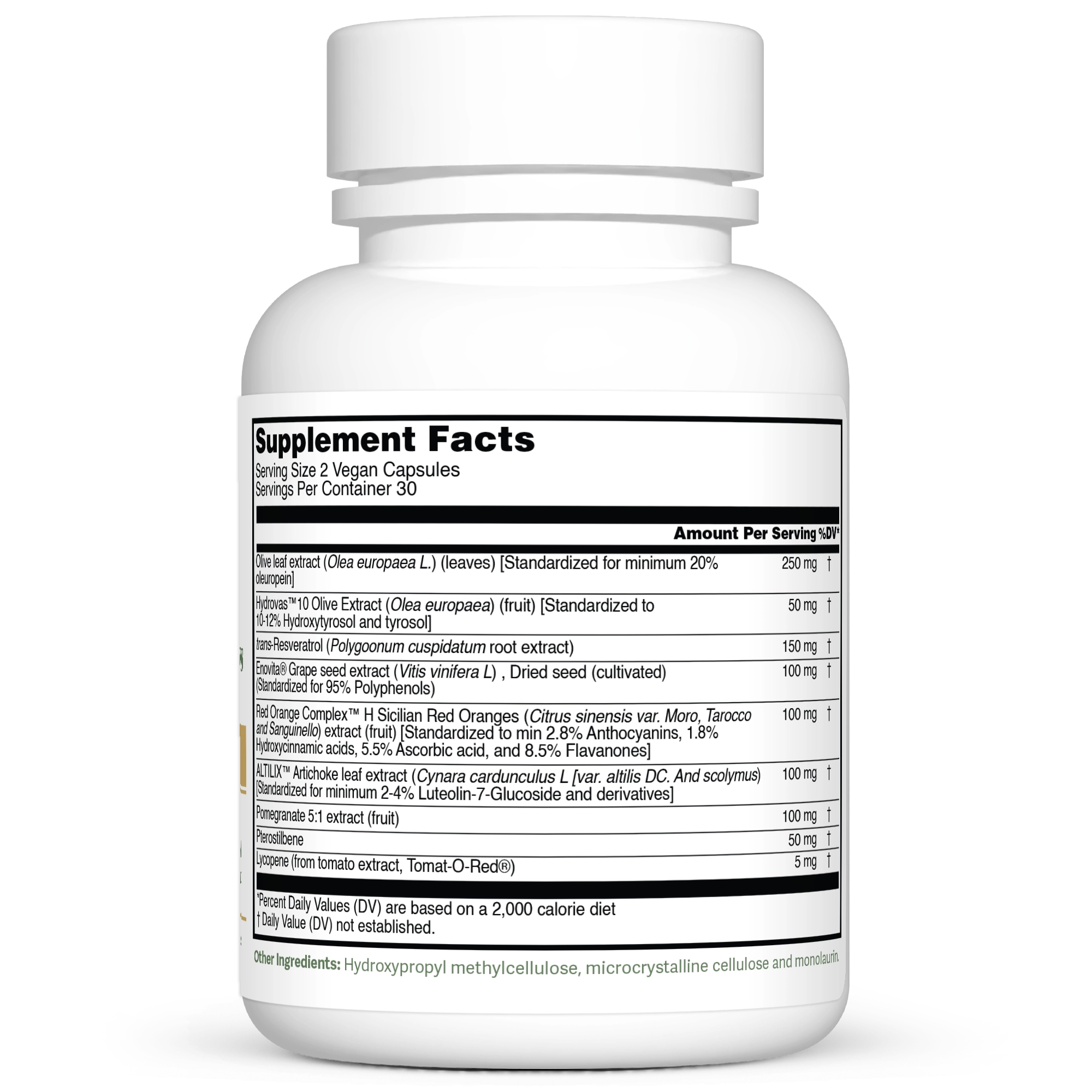 Dr. Murray's Mediterranean Actives, 60 Vegan Capsules count bottle right-side view with supplement facts label visible