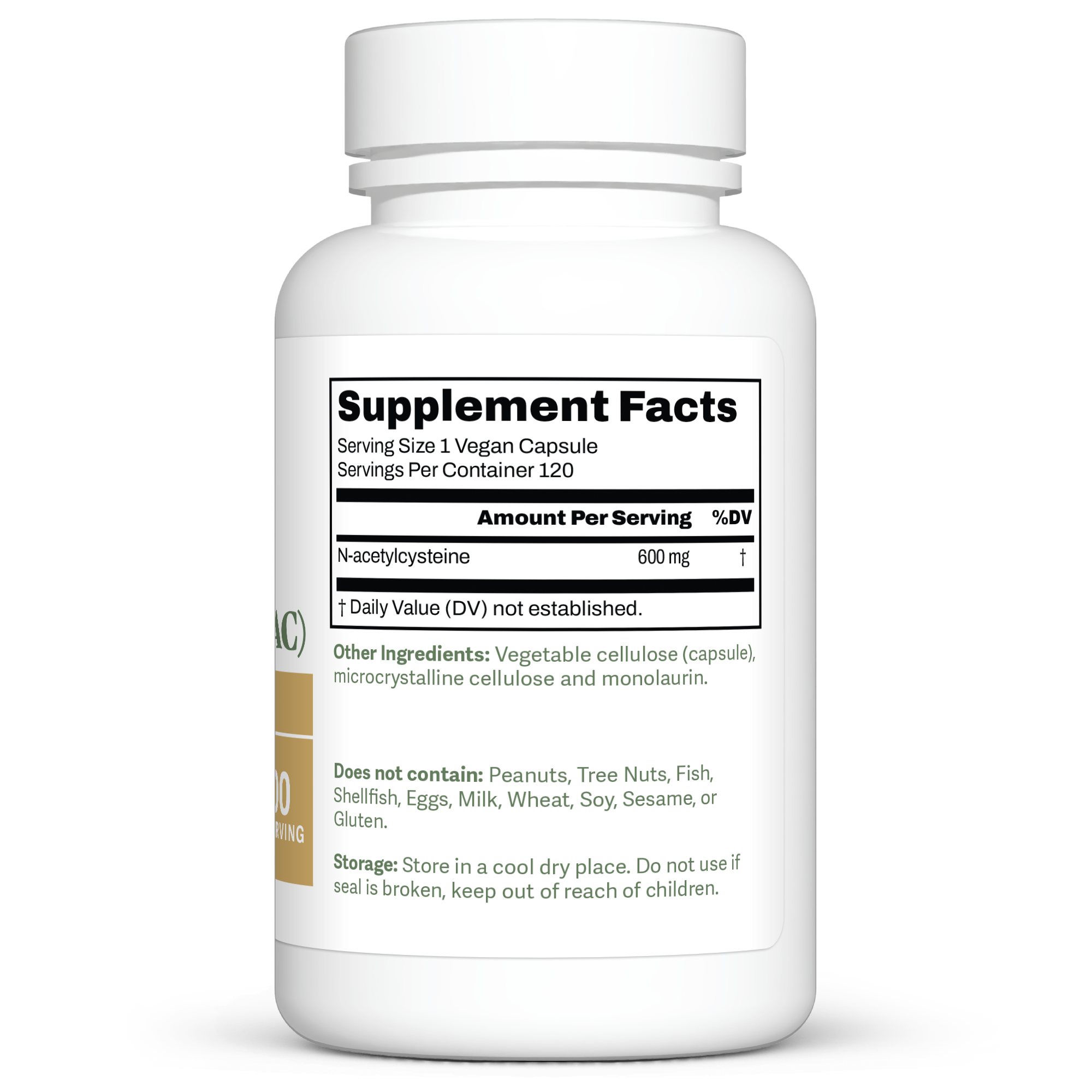 Dr. Murray's Ultra Clean N-Acetylcysteine (NAC) 600 mg - 120 Vegan Capsules count bottle right-side view with supplement facts label visible