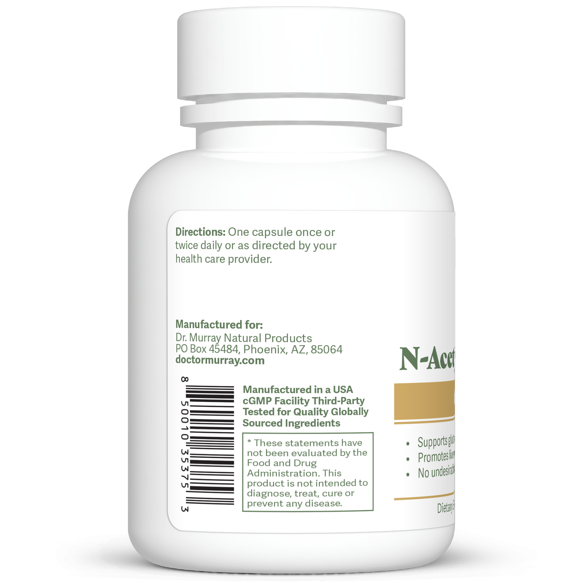 Dr. Murray's Ultra Clean N-Acetylcysteine (NAC) 600 mg - 60 Vegan Capsules count bottle left-side view with directions label visible