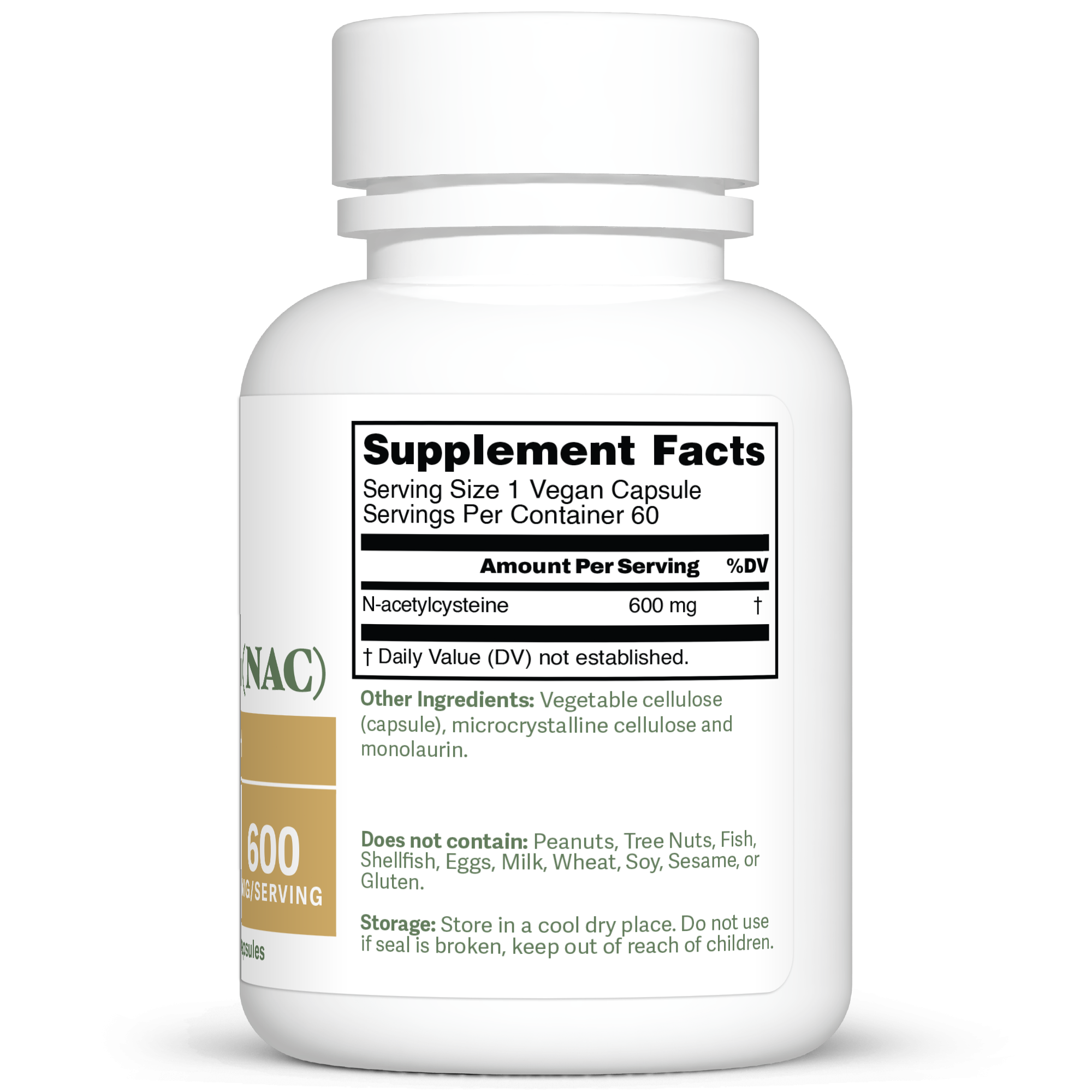 Dr. Murray's Ultra Clean N-Acetylcysteine (NAC) 600 mg - 60 Vegan Capsules count bottle right-side view with supplement facts label visible