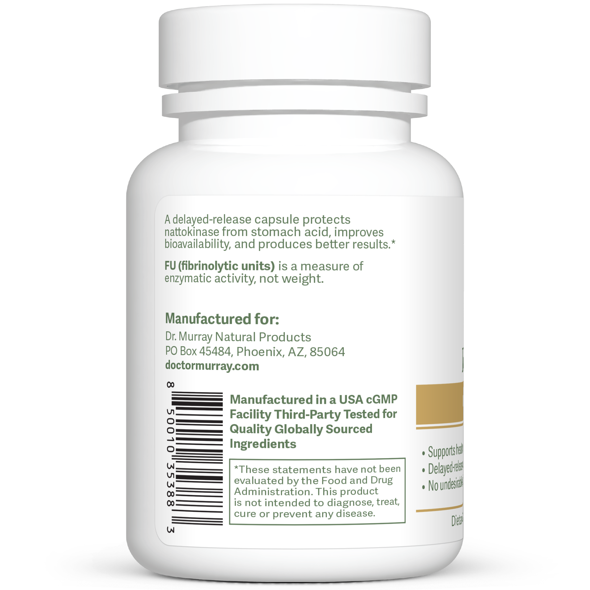 Dr. Murray's Ultra Clean Nattokinase Clinical Strength - 30 Vegan Capsules count bottle left-side view with directions label visible