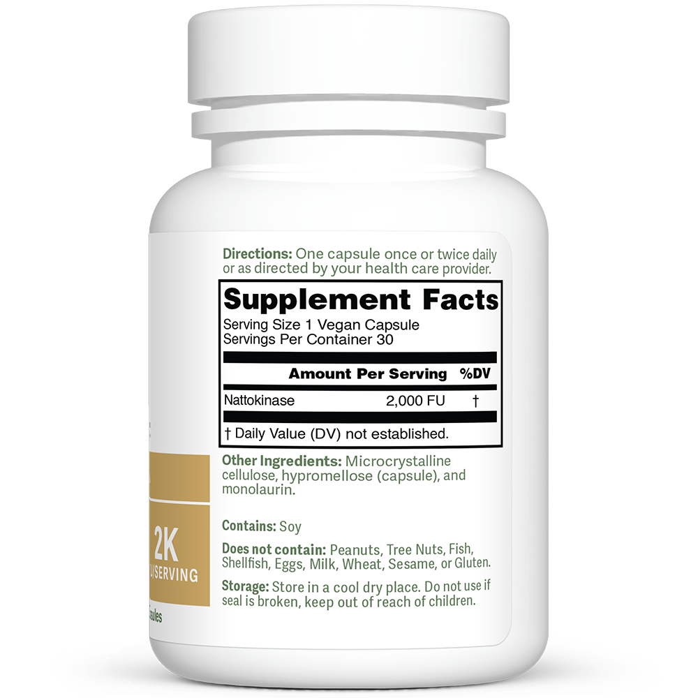 Dr. Murray's Ultra Clean Nattokinase Clinical Strength - 30 Vegan Capsules count bottle right-side view with supplement facts label visible