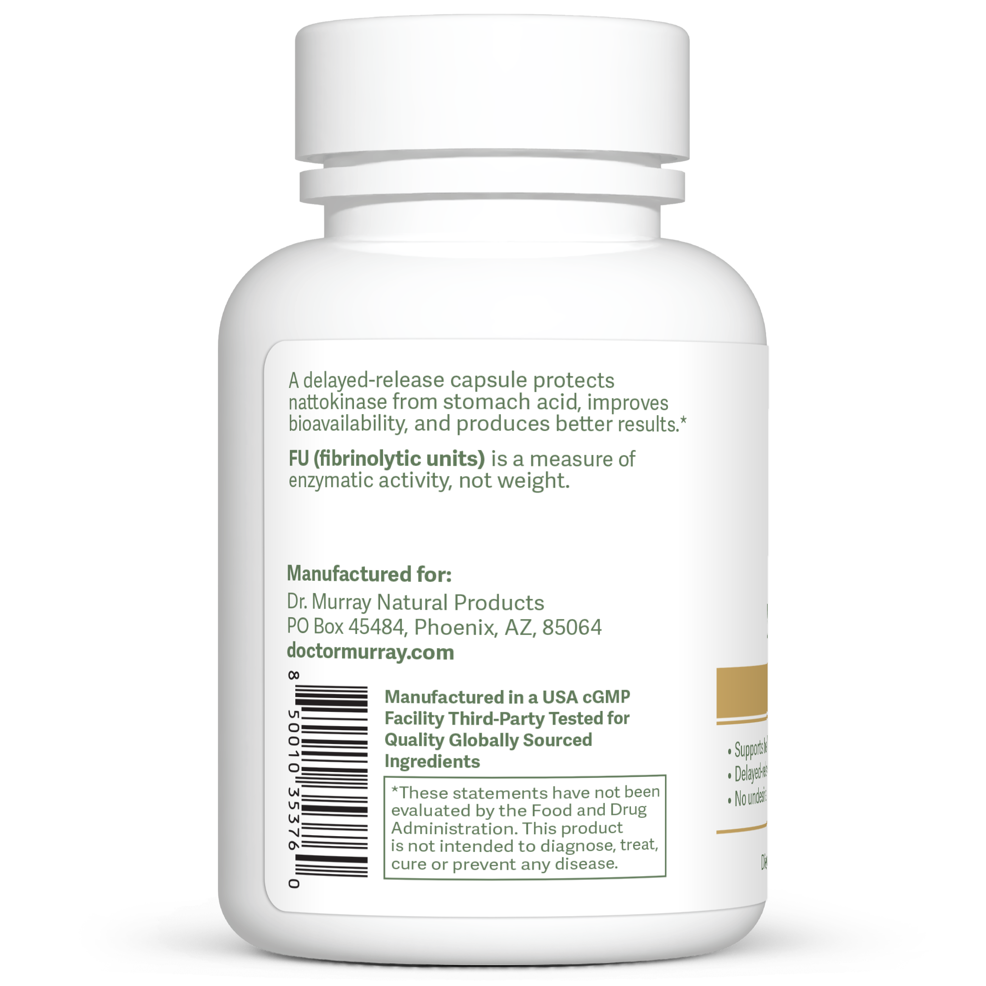 Dr. Murray's Ultra Clean Nattokinase Clinical Strength - 60 Vegan Capsules count bottle left-side view with directions label visible