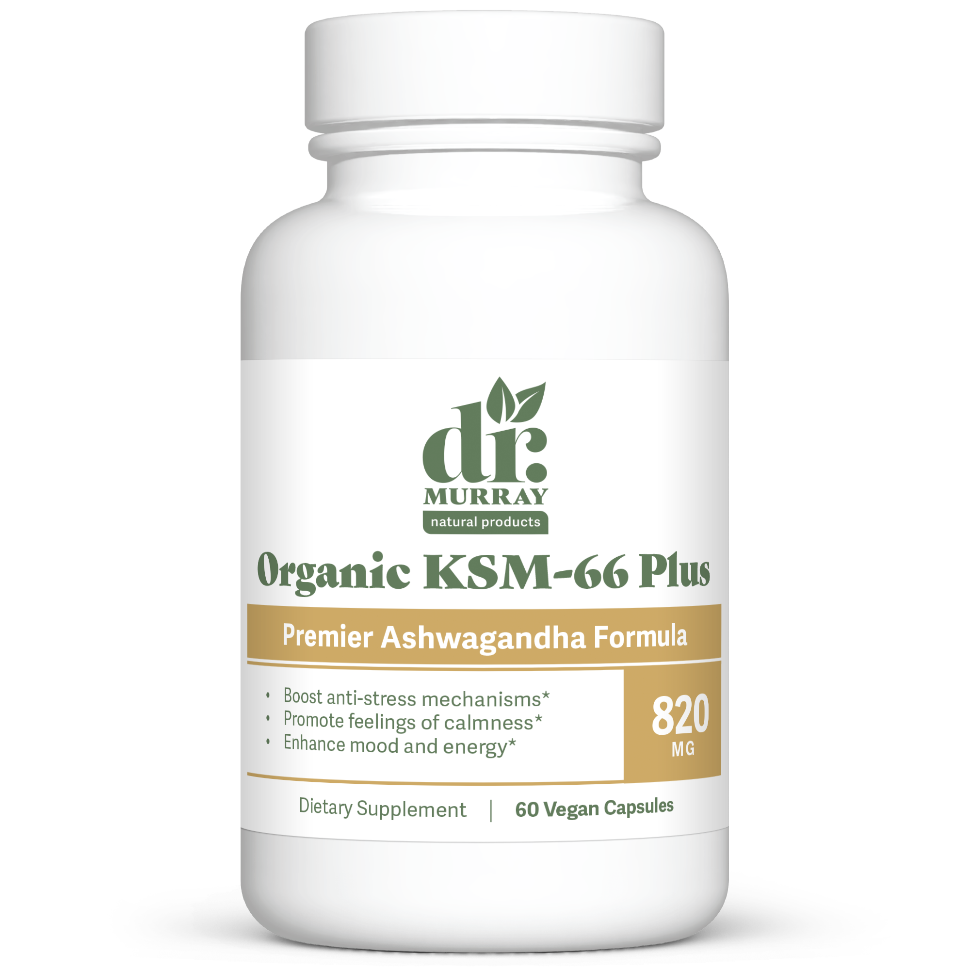 Dr. Murray's Organic KSM-66 Ashwagandha Plus - 60 Vegan Capsules count bottle front view