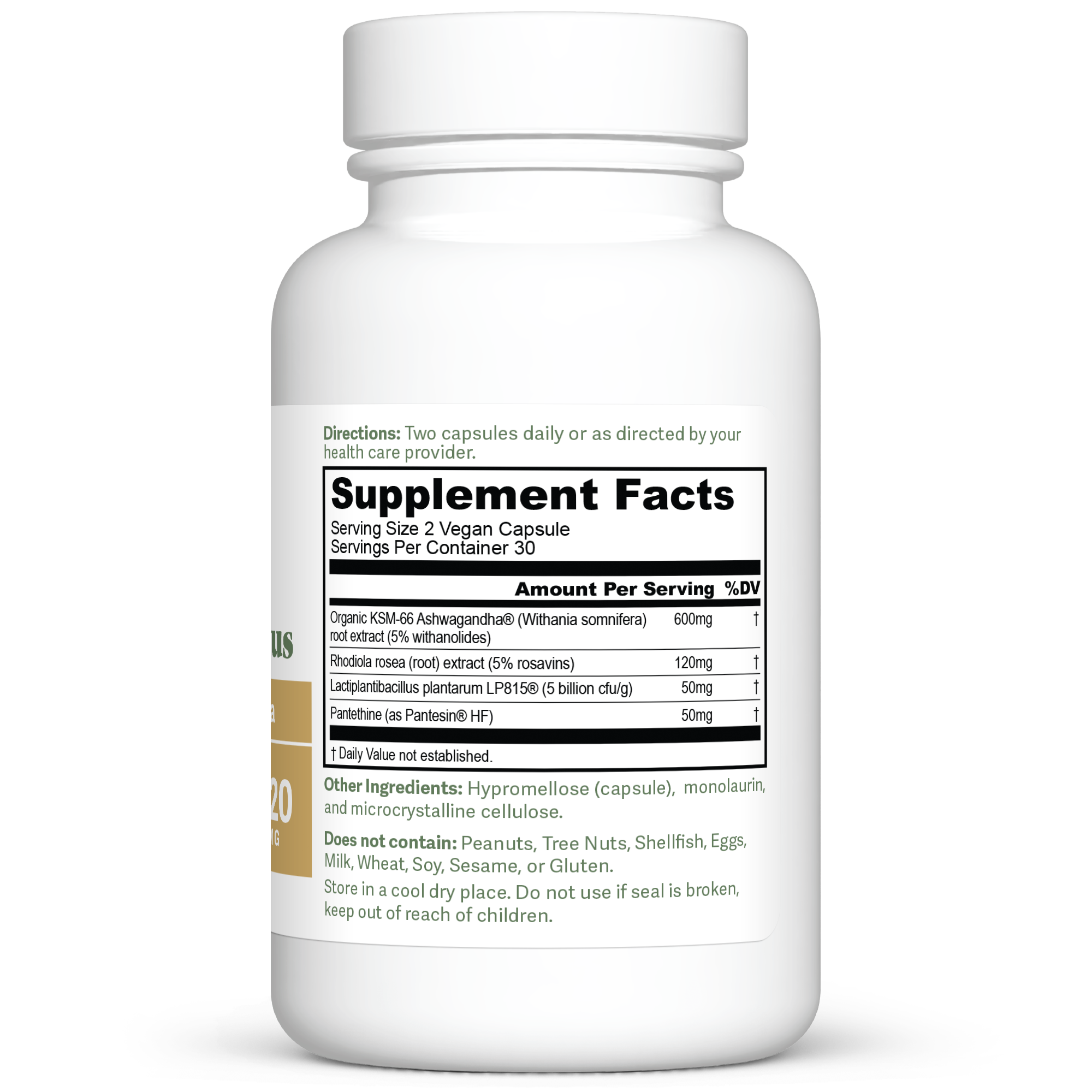 Dr. Murray's Organic KSM-66 Ashwagandha Plus - 60 Vegan Capsules count bottle right-side view with supplement facts label visible