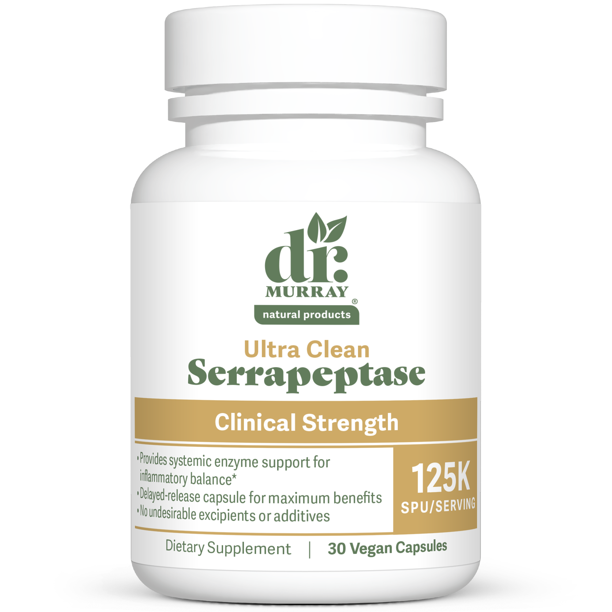 
Dr. Murray's Ultra Clean Serrapeptase Clinical Strength - 30 Vegan Capsules count bottle front view
