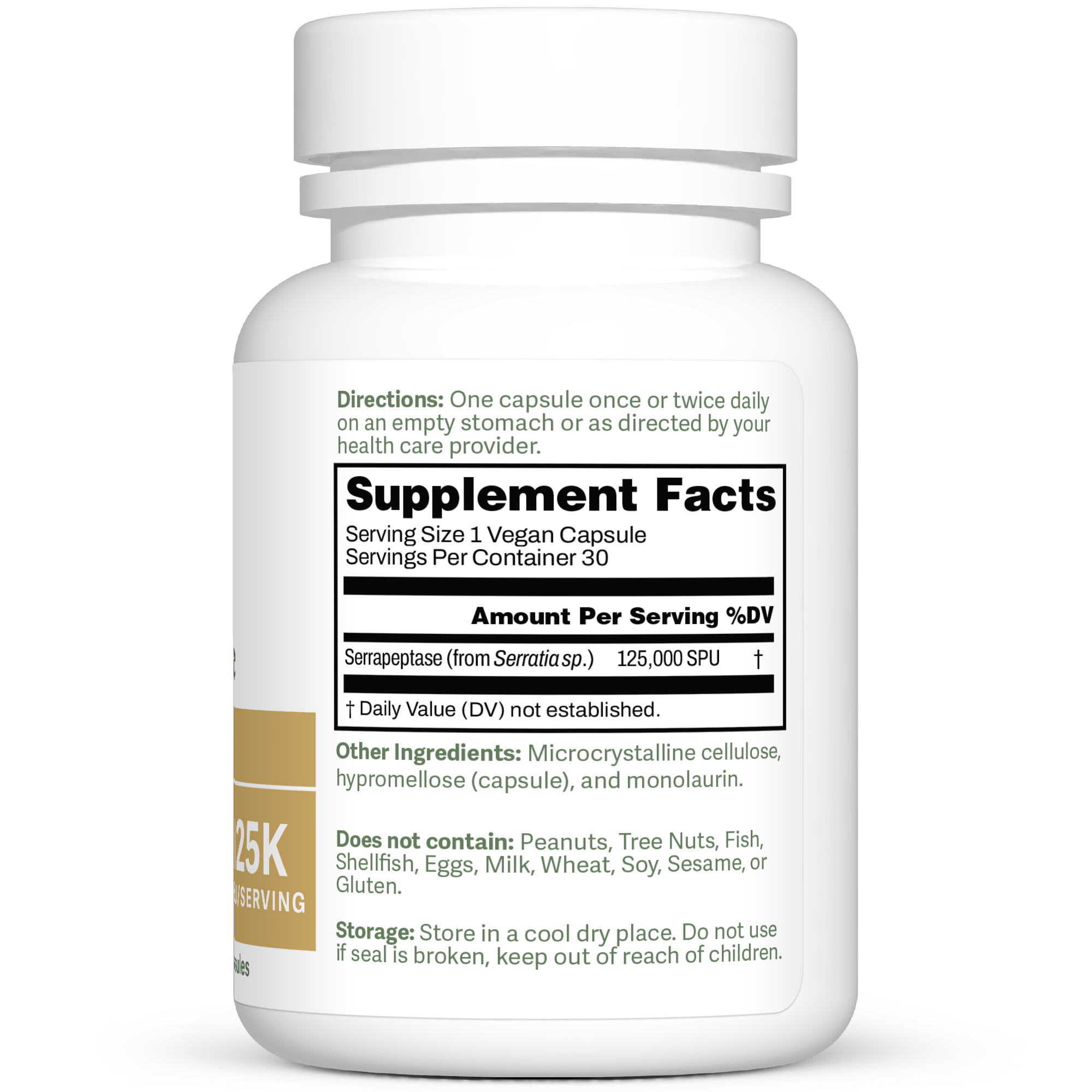 Dr. Murray's Ultra Clean Serrapeptase Clinical Strength - 30 Vegan Capsules count bottle right-side view with supplement facts label visible