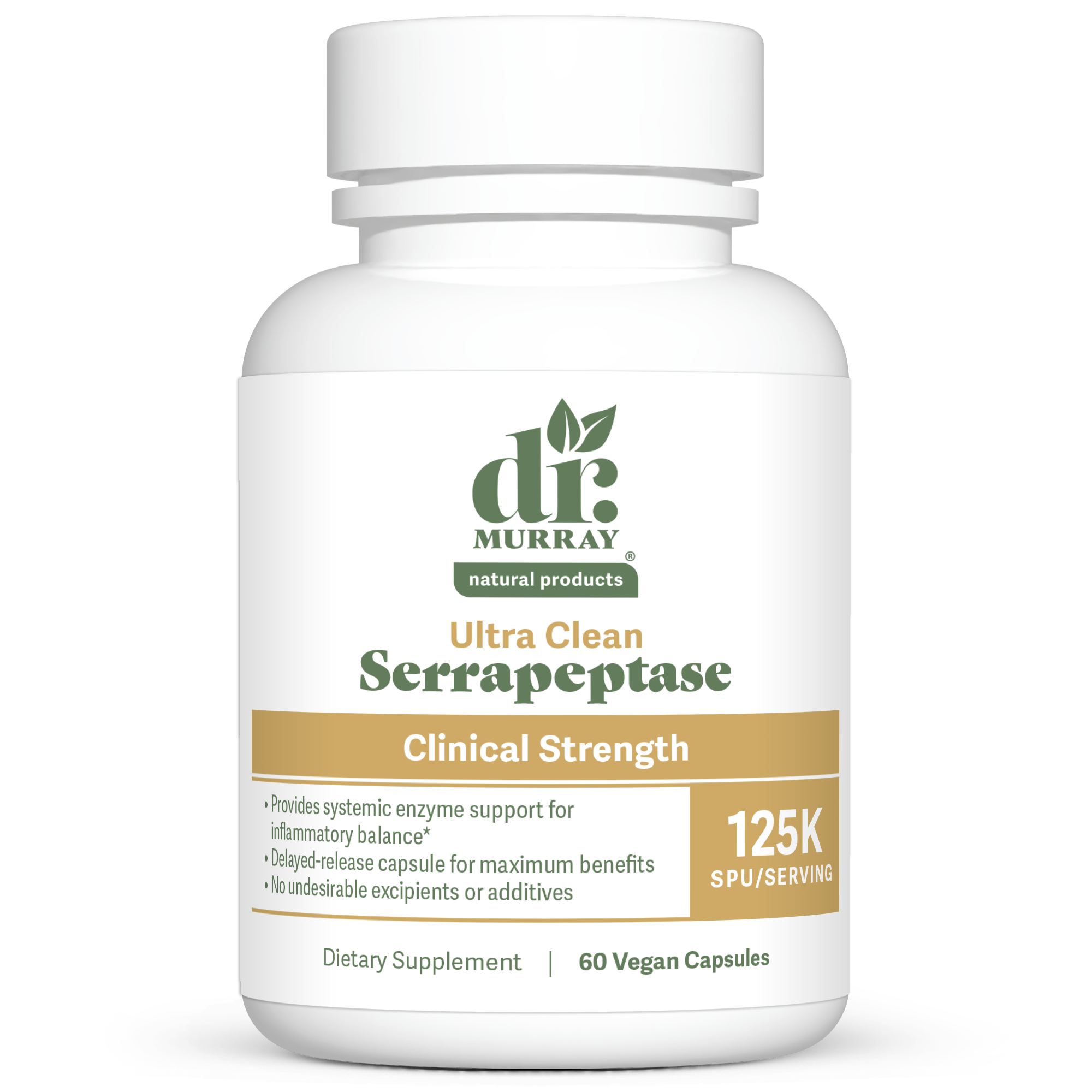 Dr. Murray's Ultra Clean Serrapeptase Clinical Strength - 60 Vegan Capsules count bottle front view
