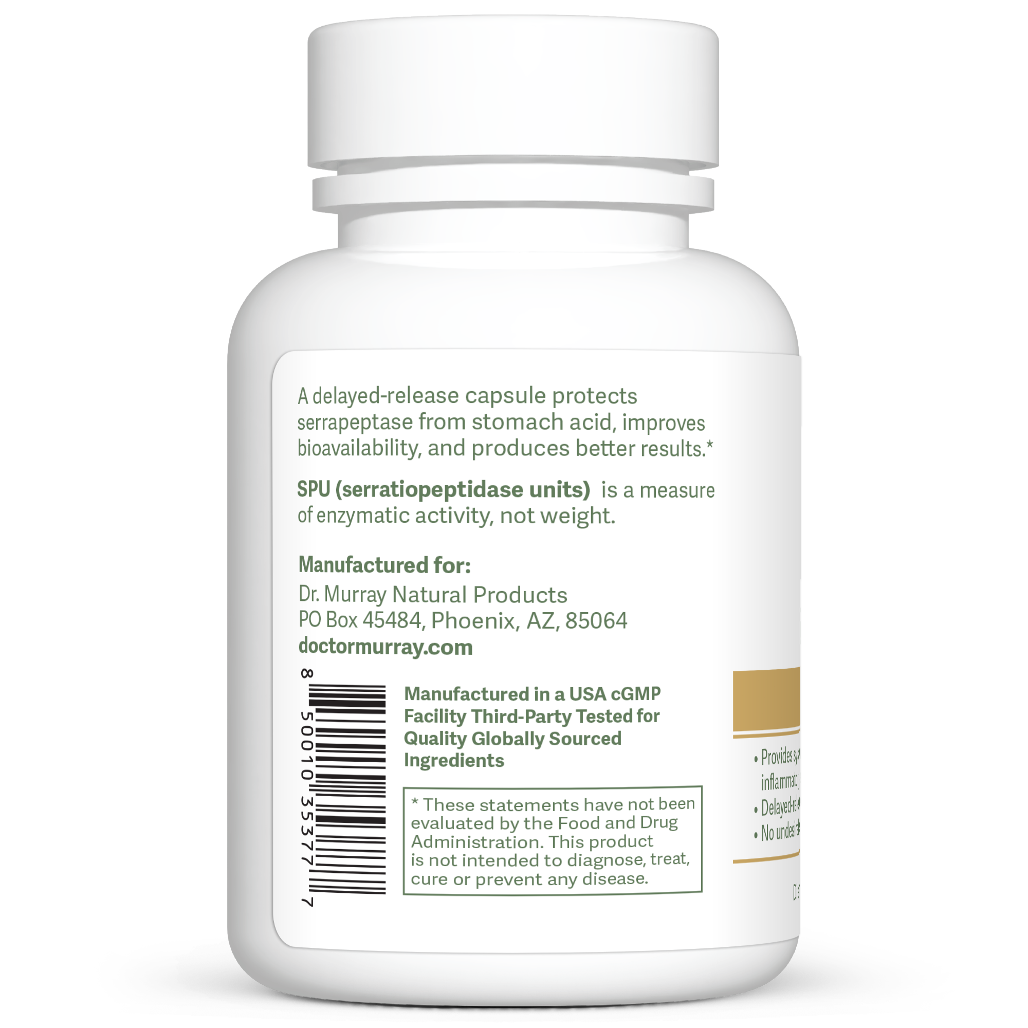 Dr. Murray's Ultra Clean Serrapeptase Clinical Strength - 60 Vegan Capsules count bottle left-side view with directions label visible