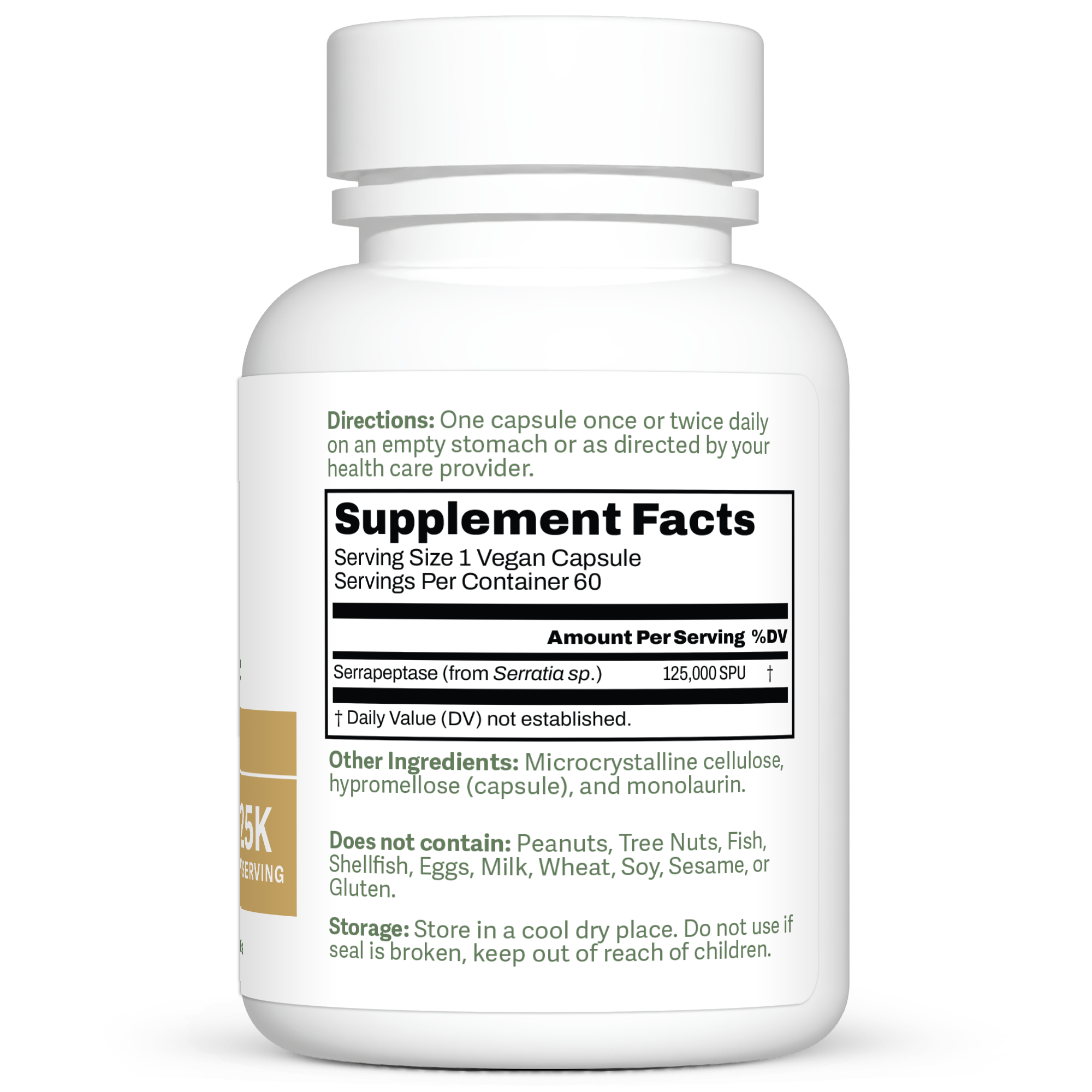 Dr. Murray's Ultra Clean Serrapeptase Clinical Strength - 60 Vegan Capsules count bottle right-side view with supplement facts label visible