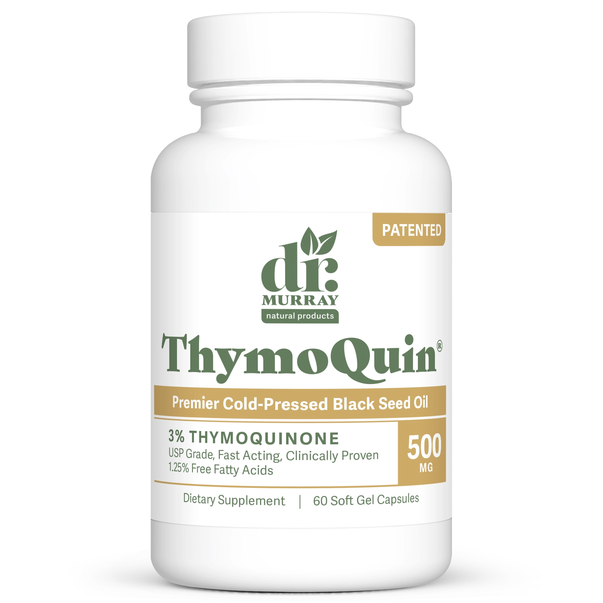 Dr. Murray’s ThymoQuin Black Seed Oil softgel capsules – 60 count bottle front view