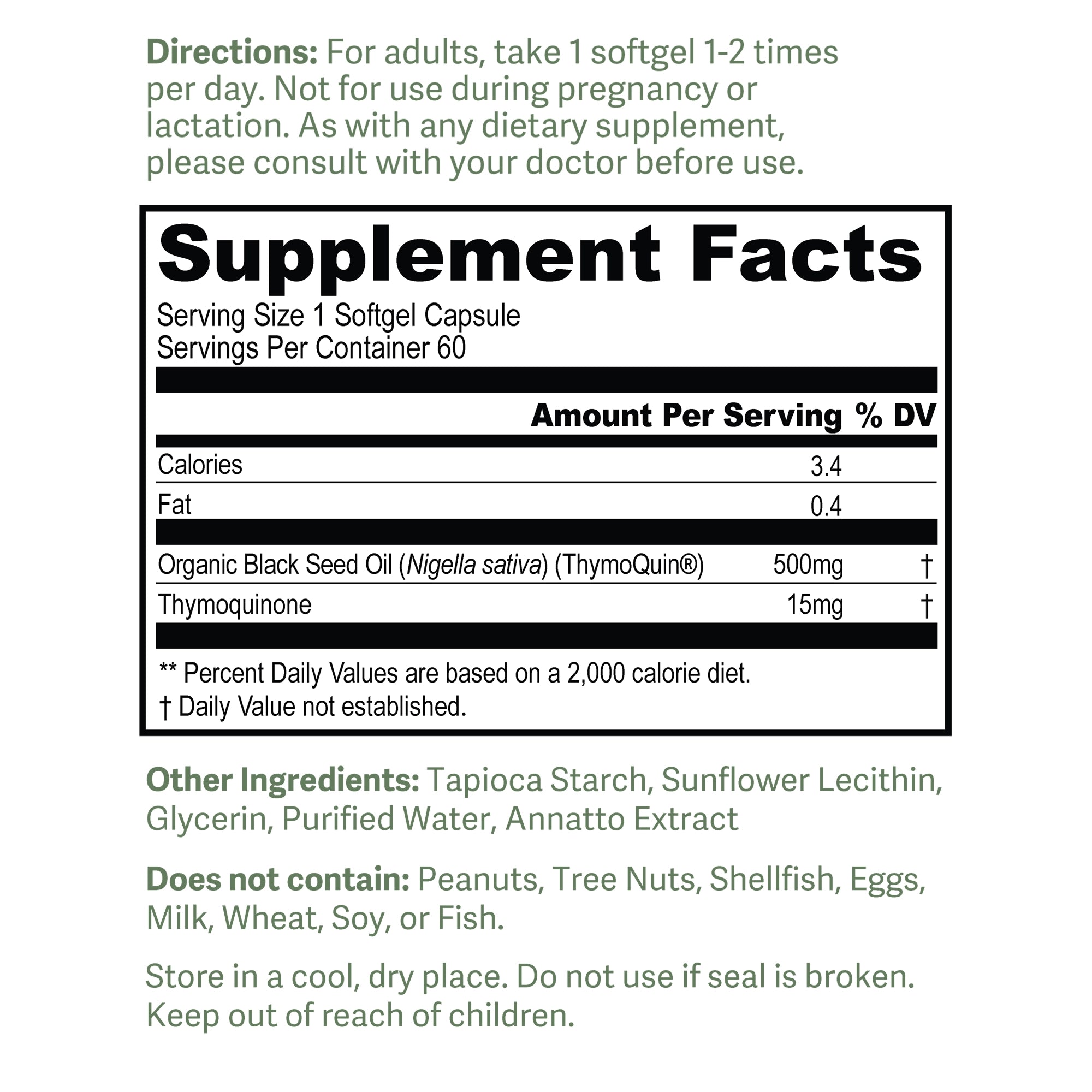 Dr. Murray’s ThymoQuin Black Seed Oil softgel capsules – 60 Supplement Facts
