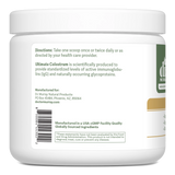 Dr. Murray's Ultimate Colostrum, Clinical Strength, bottle left showing directions, manufacturer details, and barcode.