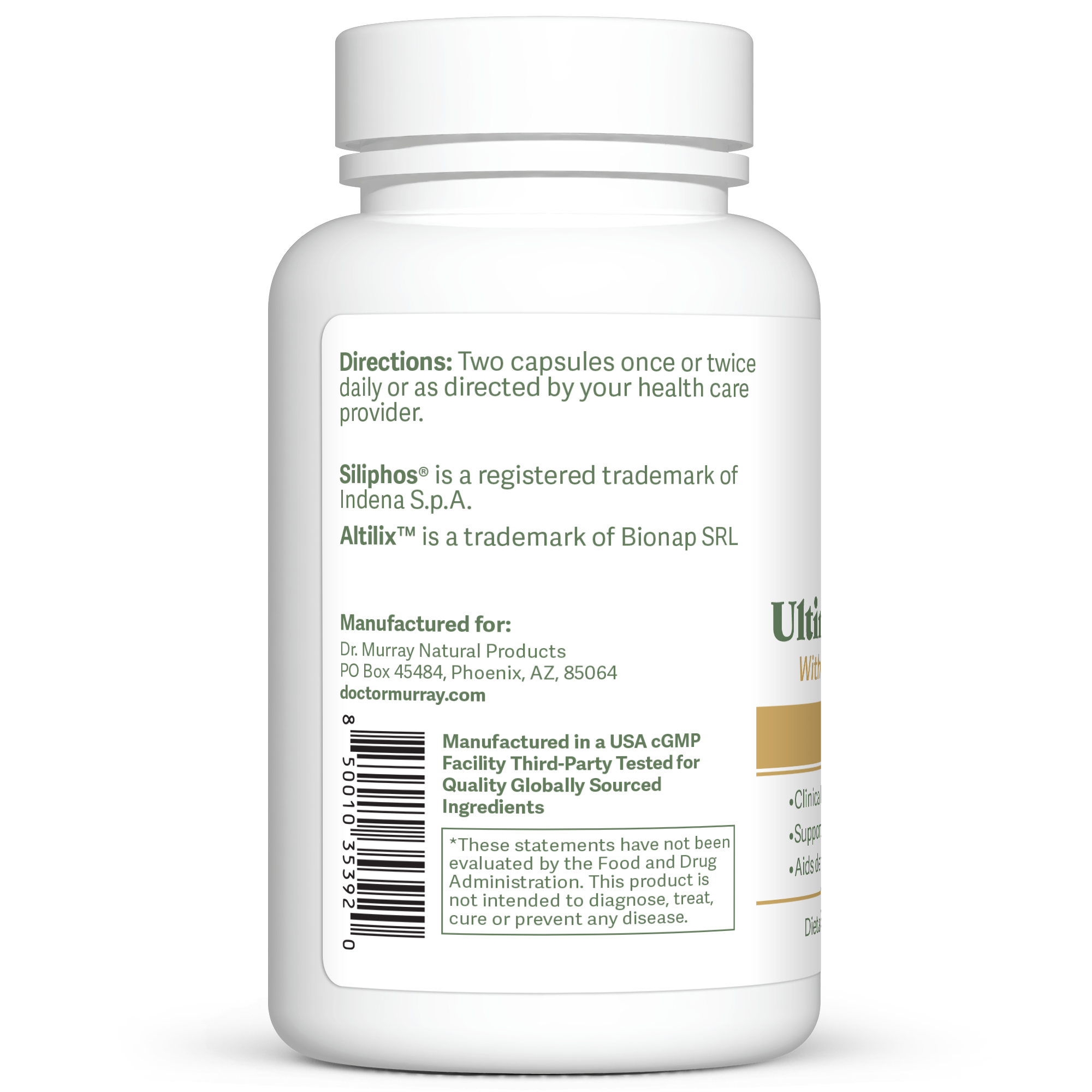 Dr. Murray's Ultimate Liver Health Vegetable Capsules - 120 vegetable capsules count bottle left-side view with directions label visible