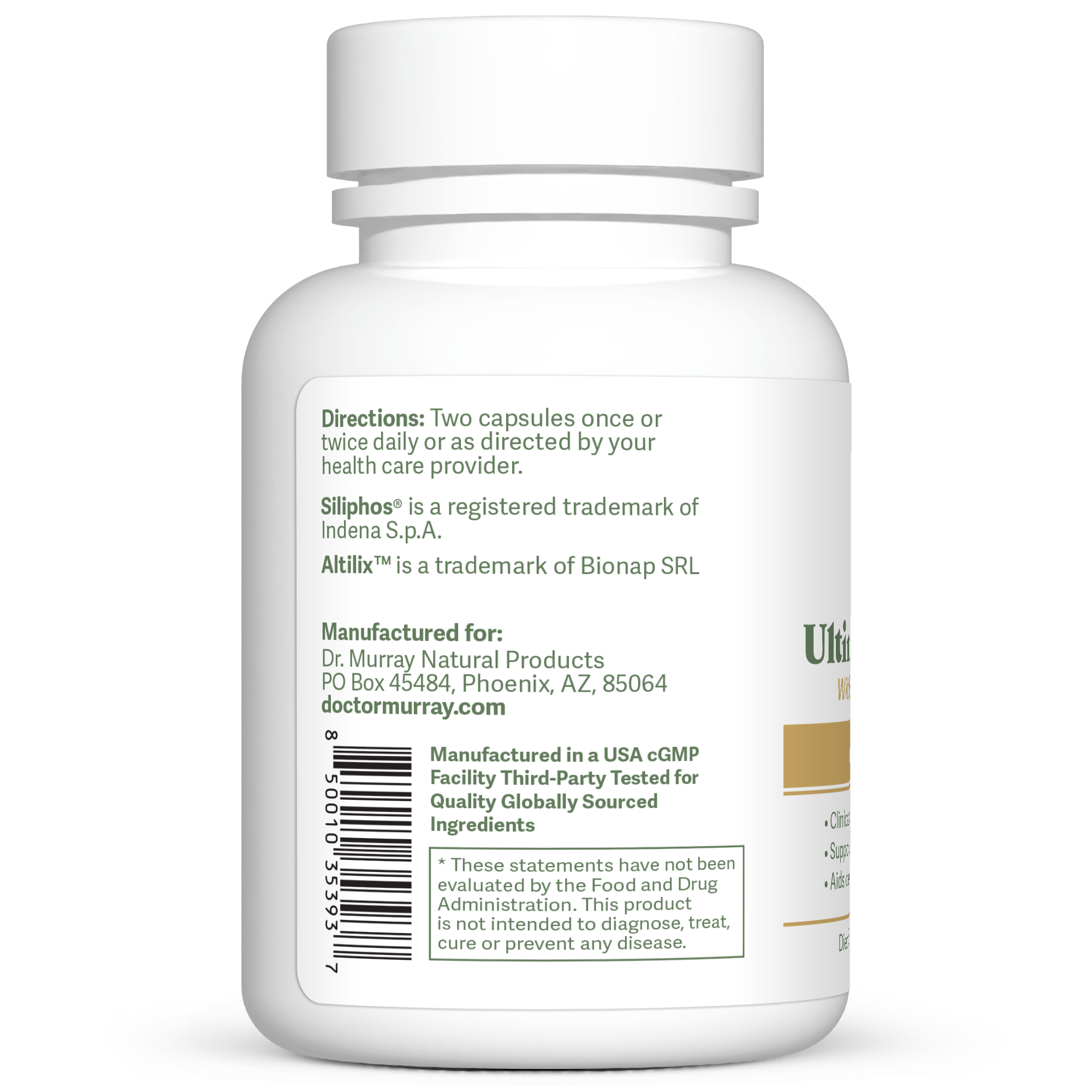Dr. Murray's Ultimate Liver Health Vegetable Capsules - 60 vegetable capsules count bottle left-side view with directions label visible