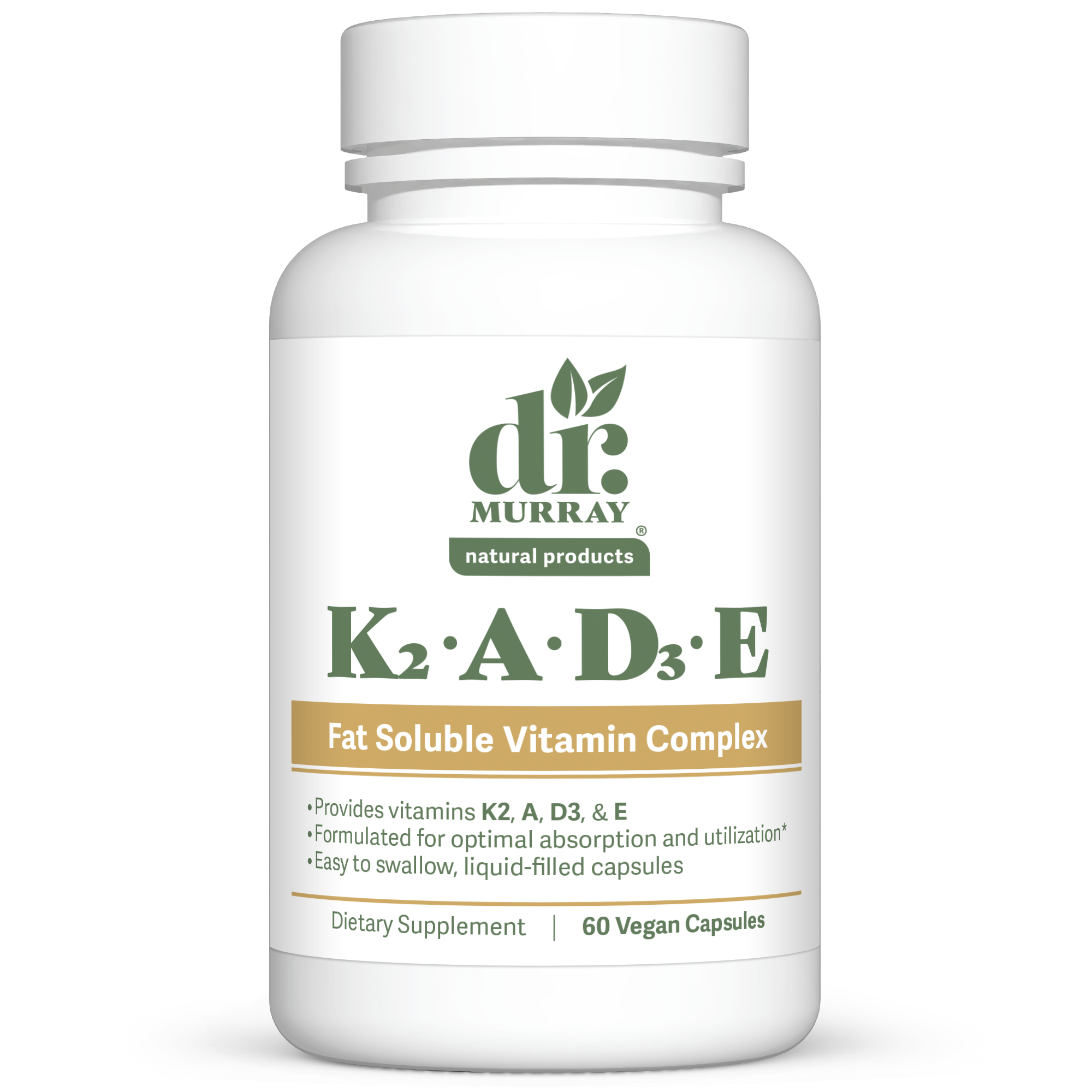 Dr. Murray's Vitamin K2, A, D3, E Liquid - 60 vegan capsules count bottle front view