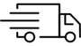 Icon of a delivery truck with a speed indicator on a white background