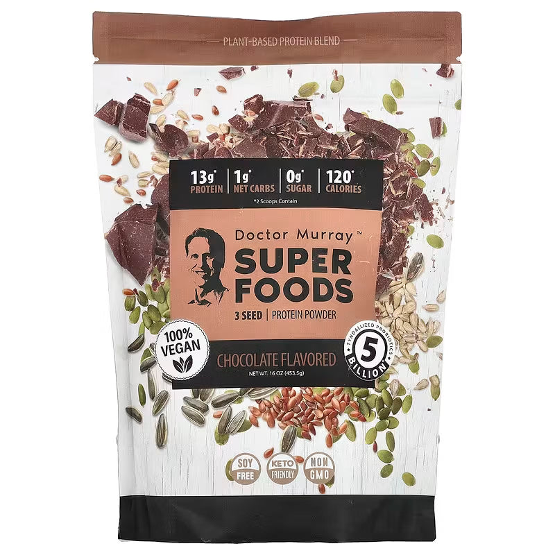 Dr. Murray's Super Foods 3 Seed Protein Powder Chocolate - 16 oz package front view