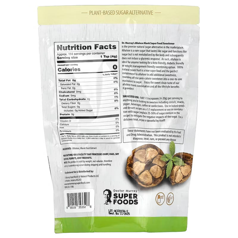 Back of a package with nutrition facts and product details, featuring a brand logo.