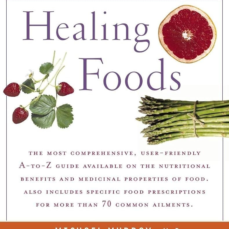 Dr. Murray  book cover of 'The Encyclopedia of Healing Foods' with illustrations of food and text.