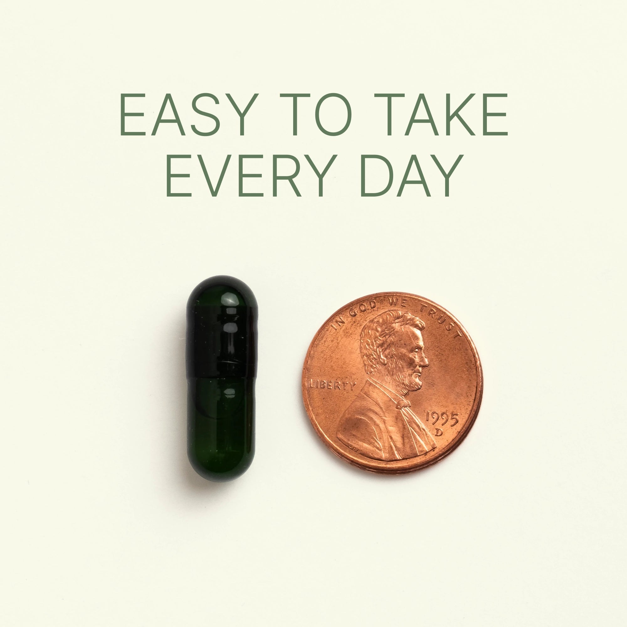 Dr. Murray K2, E, D3, A black capsule is shown next to a U.S. penny for size comparison